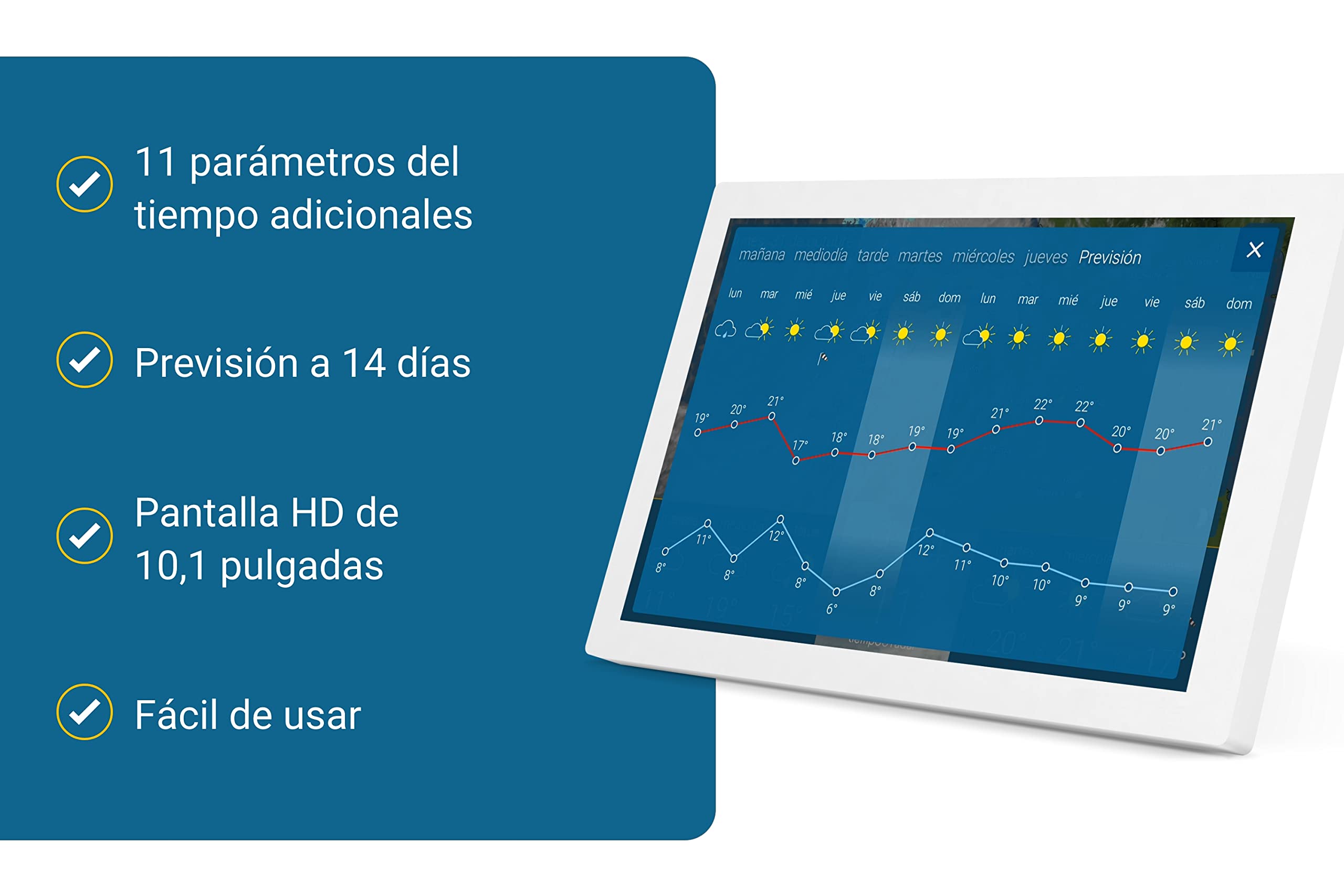 tiempo & radar home 2 – Estación meteorológica wifi inalámbrica táctil – Pronóstico y radar de lluvia, alertas, reloj digital, indicaciones de temperatura, viento