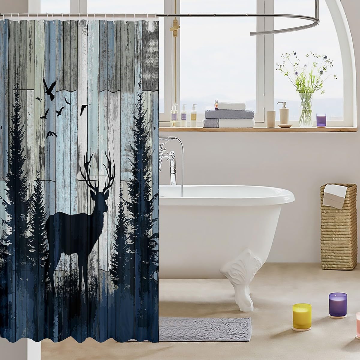 Feelyou Kids Deer Bath Curtain Rustic Bear Shower Curtain Boys Girls Farmhouse Bathroom Accessories Cabin Country Teens Bedroom Decor 72"x72" image 3