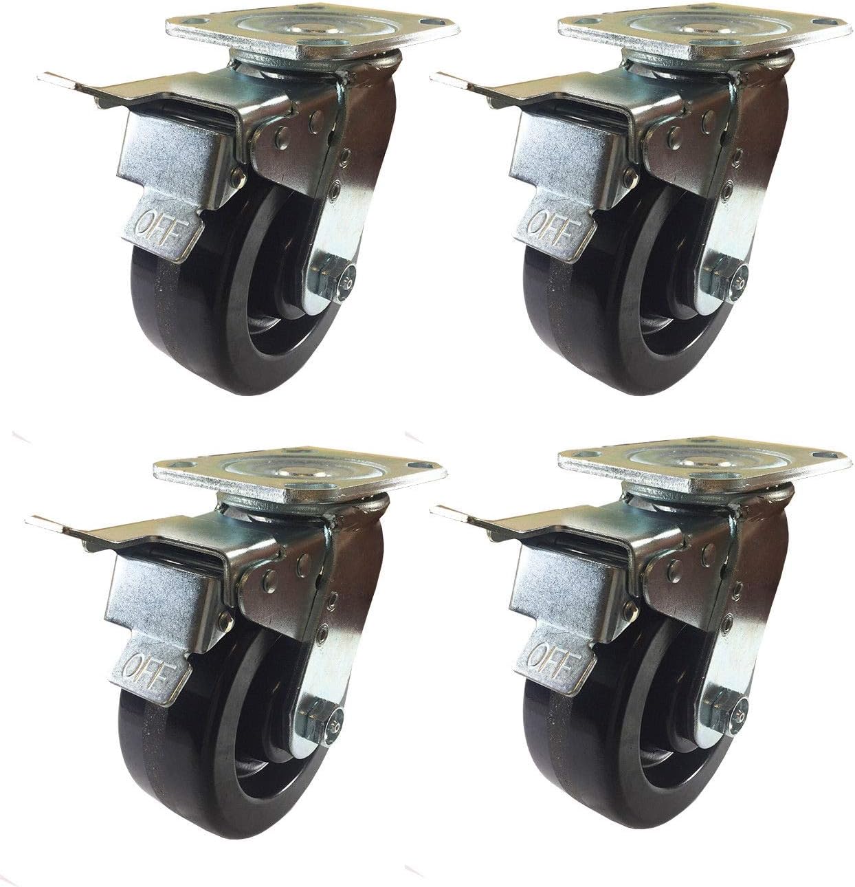 4 Heavy Duty Caster Set 5" 6" 8" Phenolic Wheels Rigid and Total Lock Brake (6": 4STL)