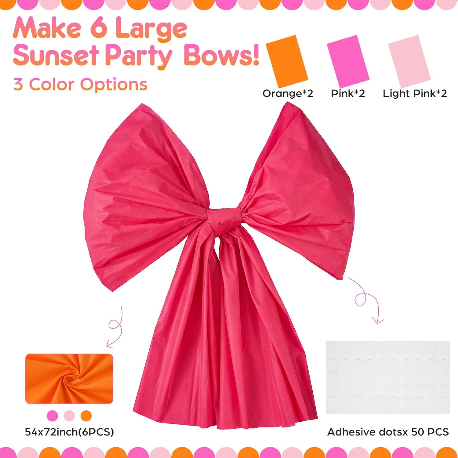 Norme 6 Pack DIY Large Wall Bows for Pink and Orange Party Decorations, Tequila Sunset Party Decorations, Giant Hanging Hot Pink Orange Bow for Chair Wall Stair Door for Wedding Birthday Backdrop
