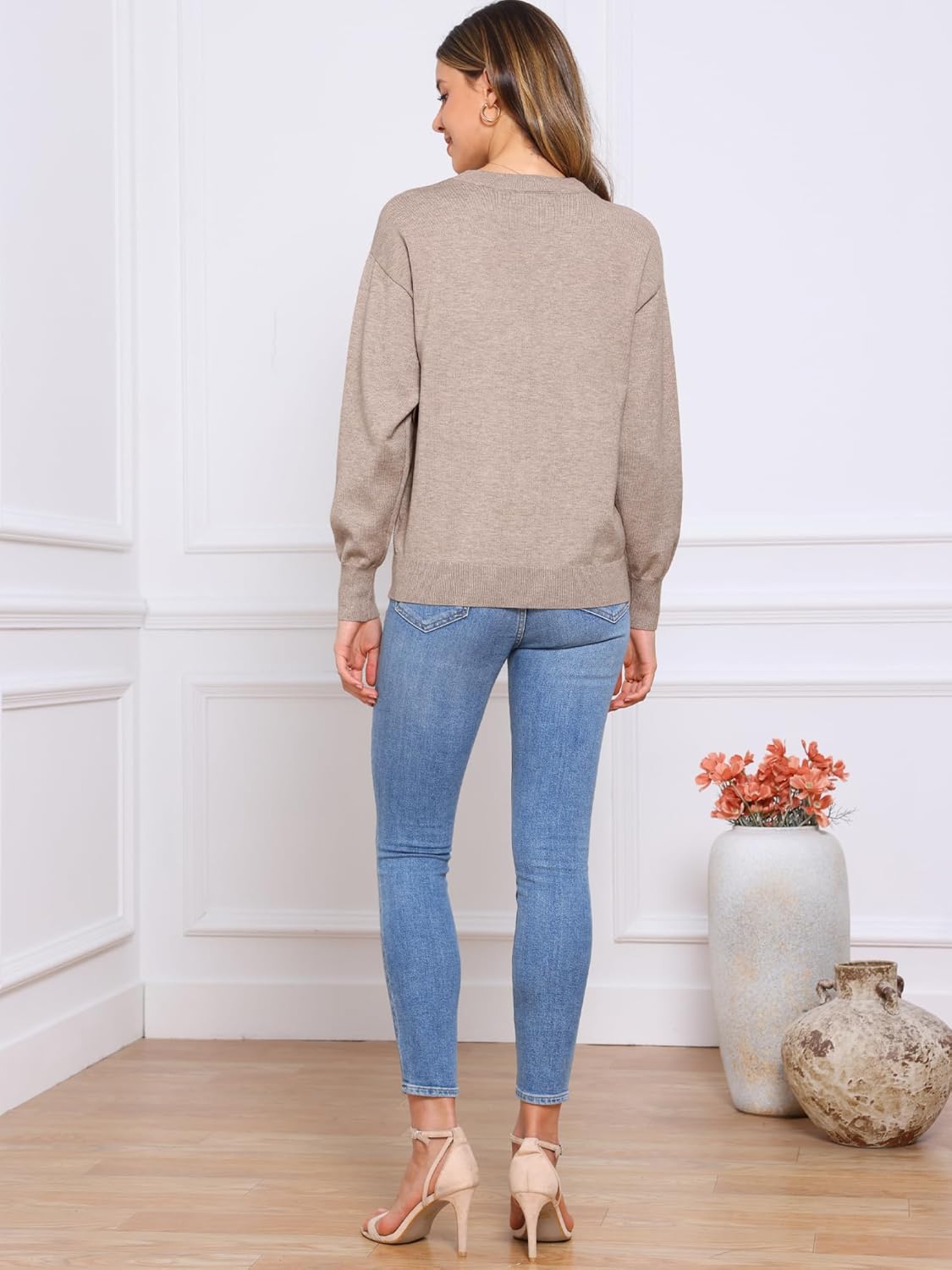 Allegra K Sweaters for Women's Long Sleeve Lightweight Crewneck Soft Basic Knit Top 2025 Fall Pullover Tops - Image 3