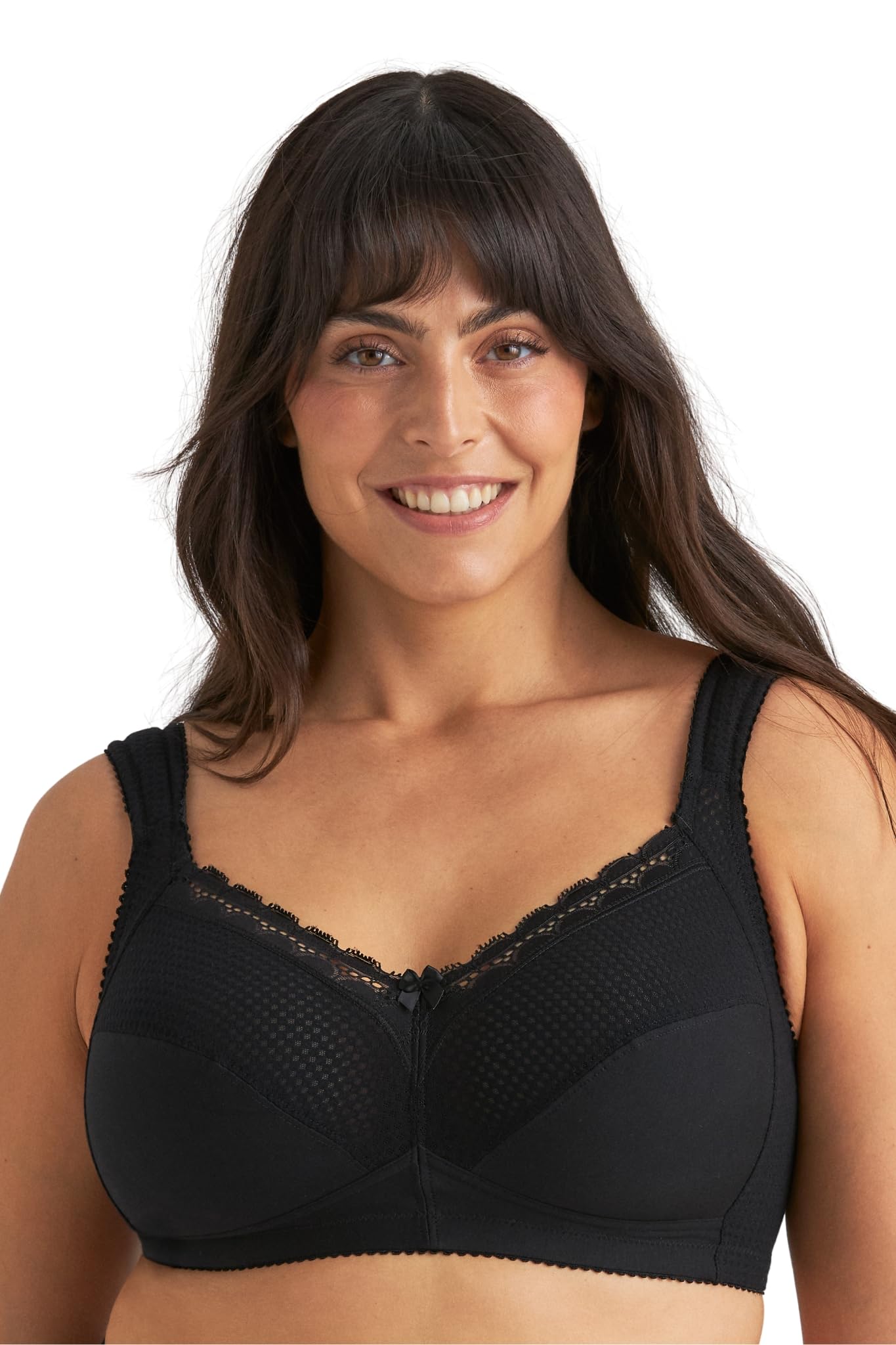 Miss Mary Diamond Cotton Bra - Black - Size 46D