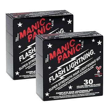 MANIC PANIC Flash Lightning Hair Bleach Kit - Bleach Powder + 30 Volume Developer - Hair Lightener for Dark Shades - Lifts Up to 5 Levels - Achieve Medium to Light Blonde - Vegan & Cruelty-Free (2 pk)