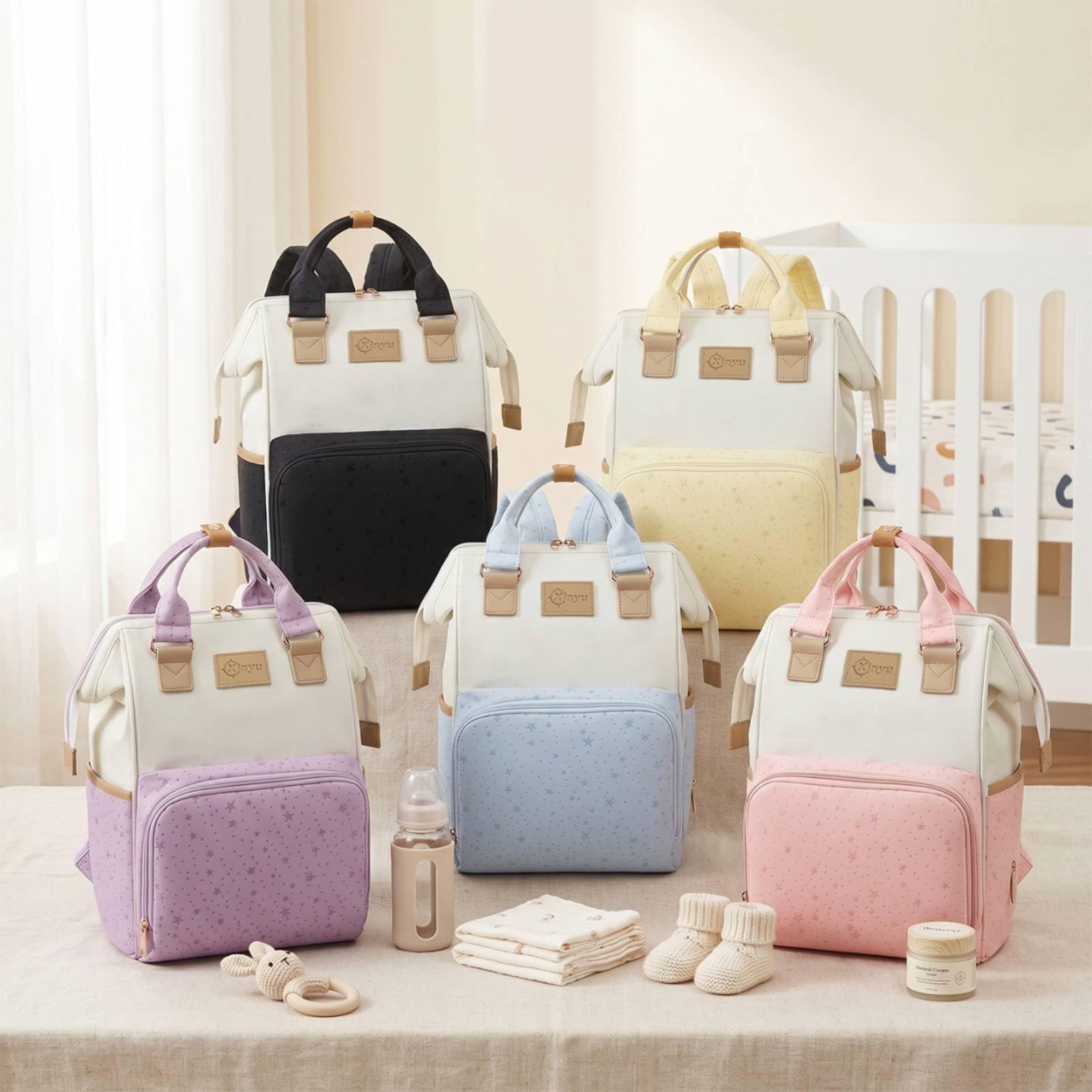 Zaino Fasciatoio con Tasche Pratico Zaino Facile da Pulire Borsa Fasciatoio per Mamme, Neonati, Asilo Nido, Array, Nero