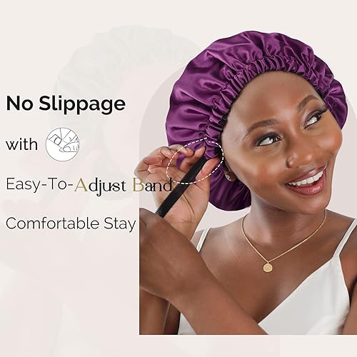 Miniatura 76 de YANIBEST Gorro de seda ajustable de doble capa de satén para dormir, gorros para mujeres, sombreros de cabello rizado natural, champán