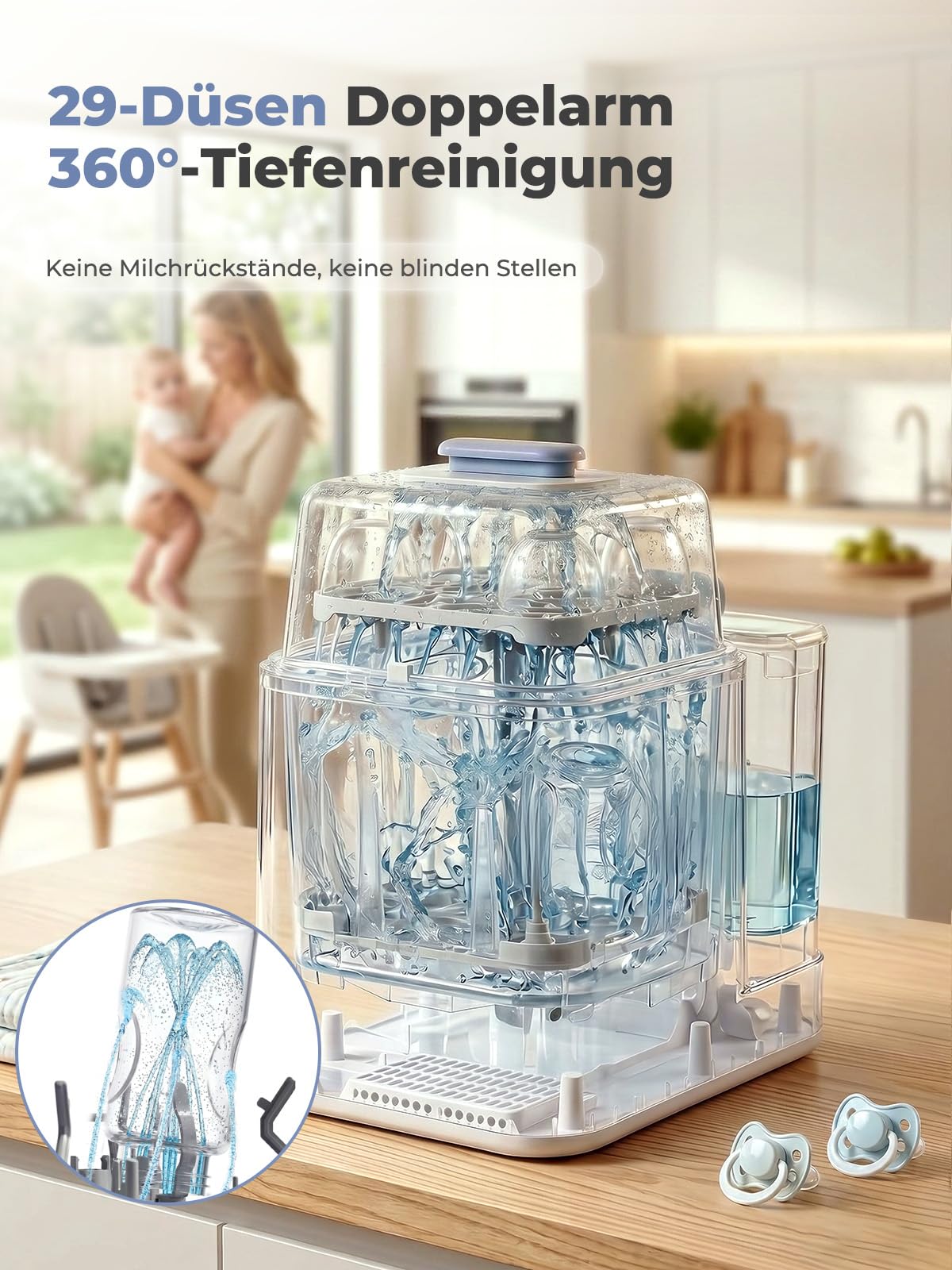 Babyflaschenreiniger Sterilisator Trockner, All-in-One Babyflaschen Geschirrspüler Pro | 168h sterile Aufbewahrung, Flaschen, Pumpenteile und Babyartikel, Ersetzt das Spülen von Hand