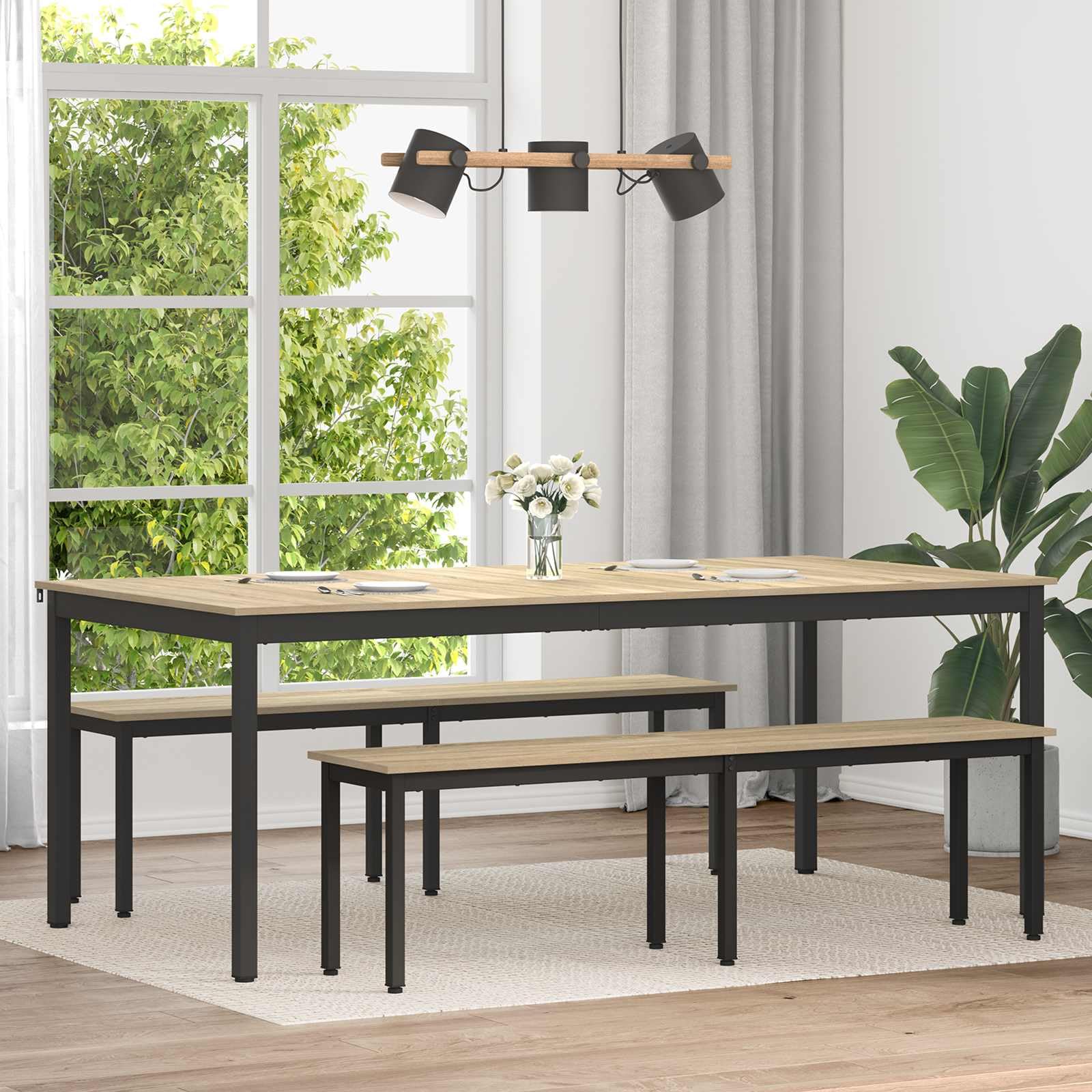 Table à manger rectangulaire 200x100 cm en bois et métal stable pour 8 personnes