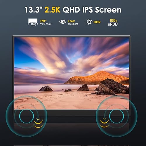 Miniatura 2 de MNN Monitor Portátil 2.5K de 13.3" 2560x1600P UHD USB-C HDMI Monitor para Laptop, 100% sRGB IPS Pantalla HDR de Gaming para Computadora Monitor