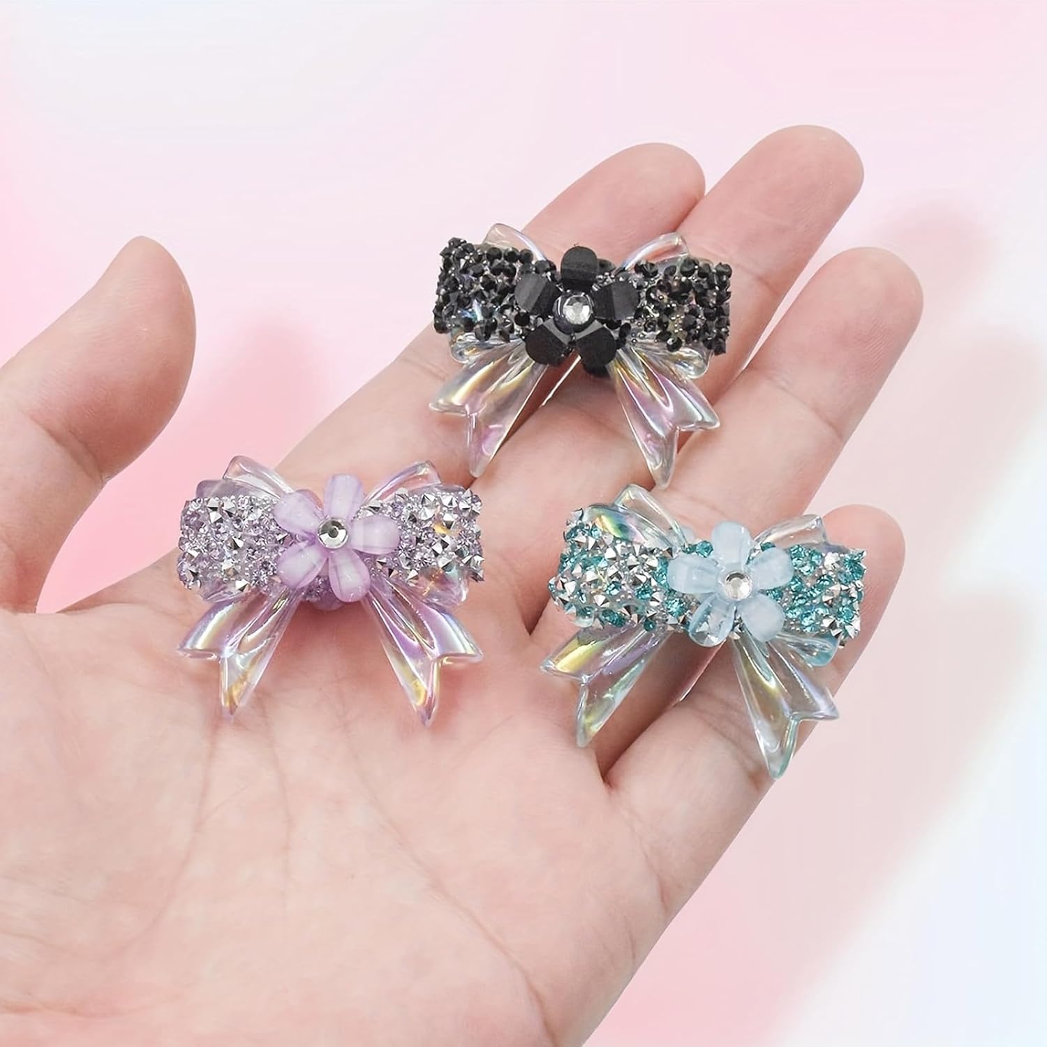 4pcs Rhinestone Bow Beads for Pens - Fancy Bowknot Charms for Beadable Pens, Keychains & Jewelry Making - Sparkly 3D Bow Spacer Beads DIY Craft Supplies (Assorted Colors) - Image 2