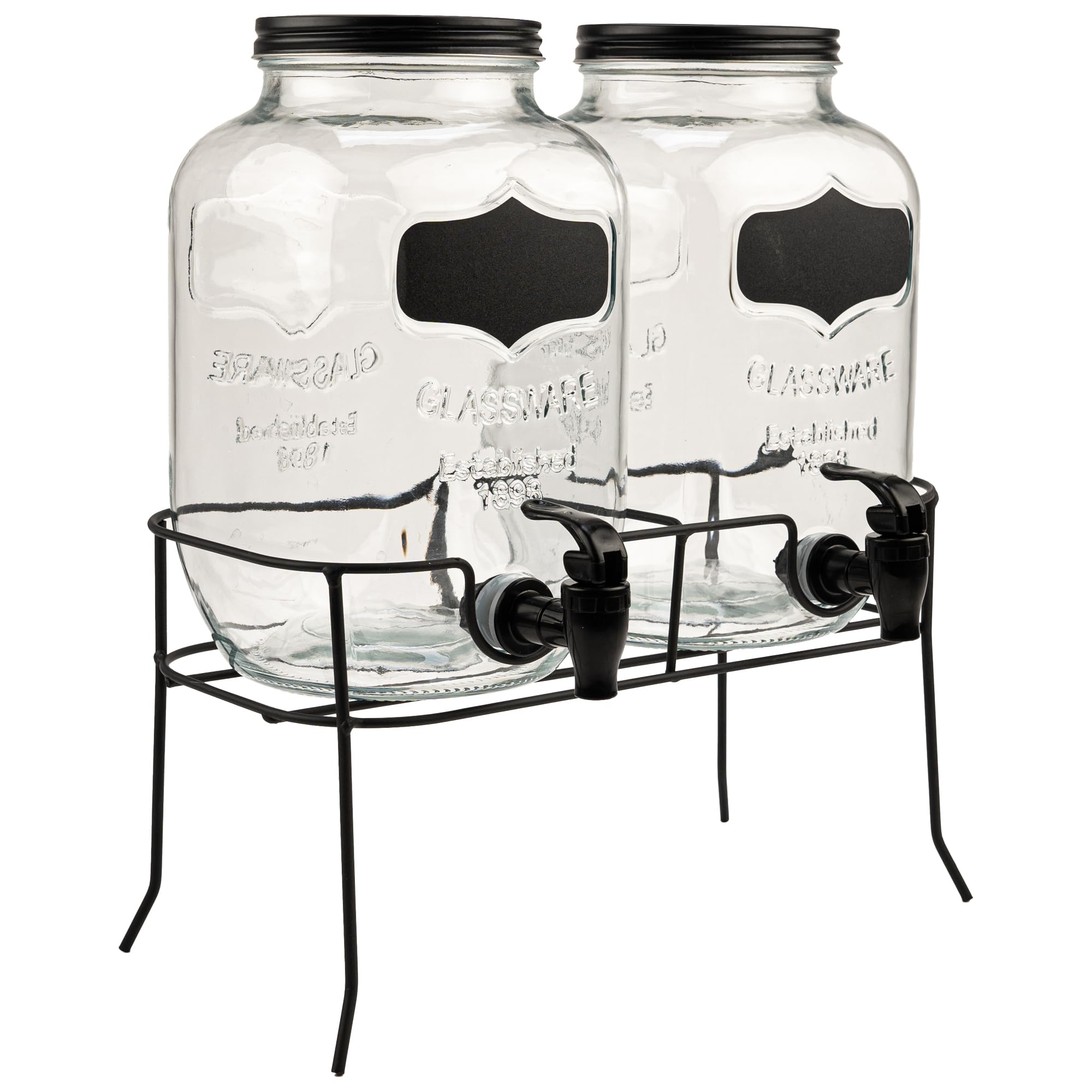 Dispenser Bevande Con Rubinetto 2x4L Con Supporto - Set 2 Dispenser Acqua In Vetro Per Limonata, Succo, Tè Freddo E Cocktail, Caraffa Con Rubinetto E Coperchio