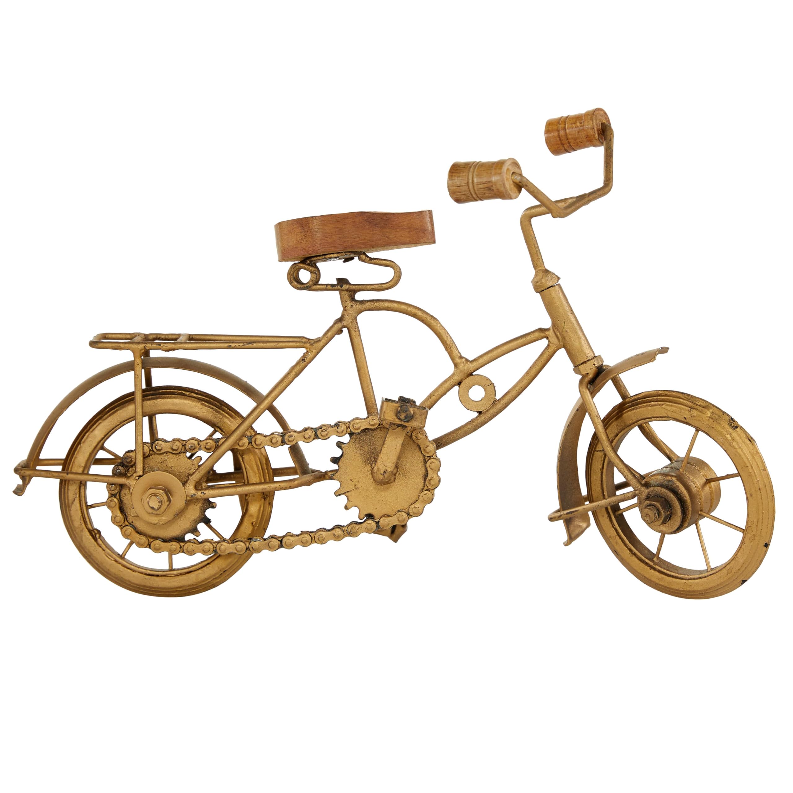 Deco 79 Metal Bike Decorative Sculpture Home Decor Statue with Wood Accents, Accent Figurine 11" x 4" x 8", Gold