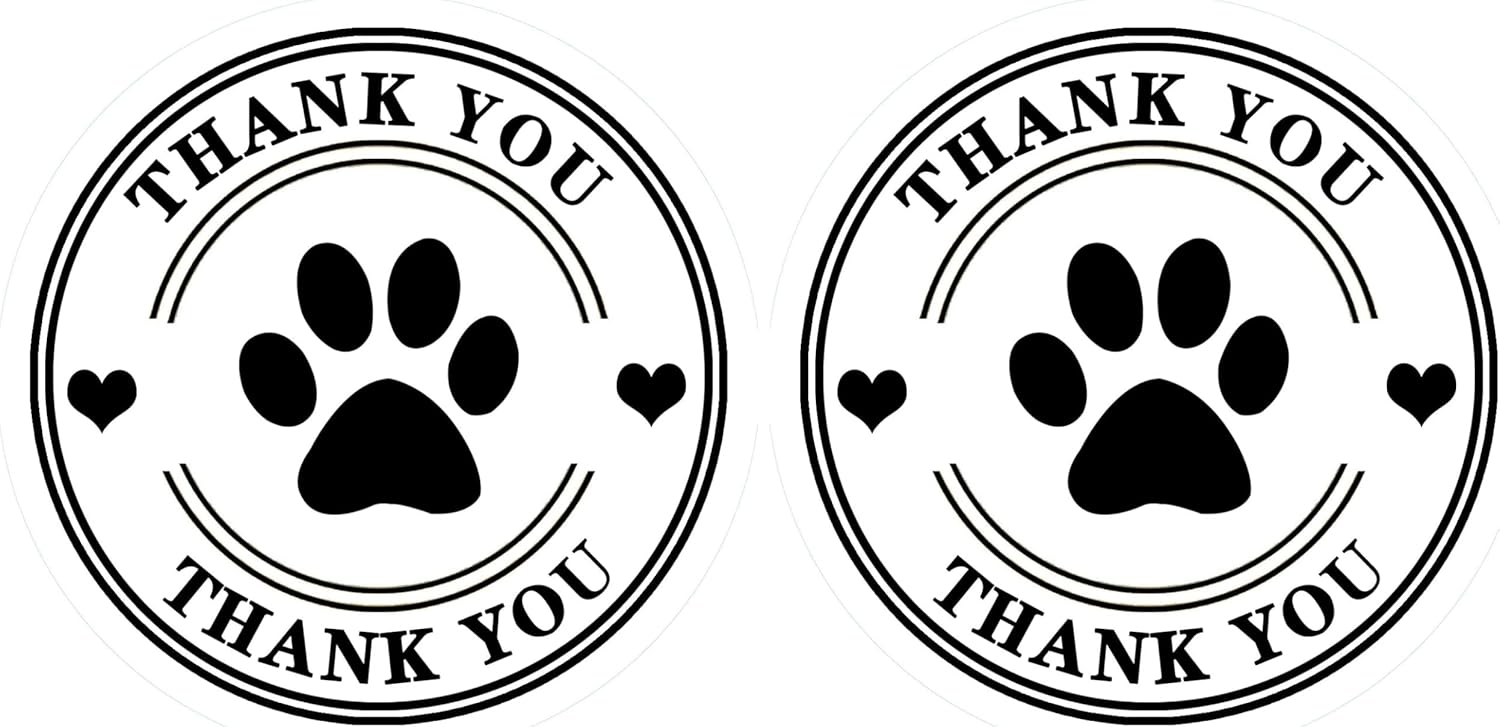 500 Pet Black Footprints Thank You Labels per Roll,Puppy Paw Stickers for Cookie Bag,Gift Box (Pack of 2)