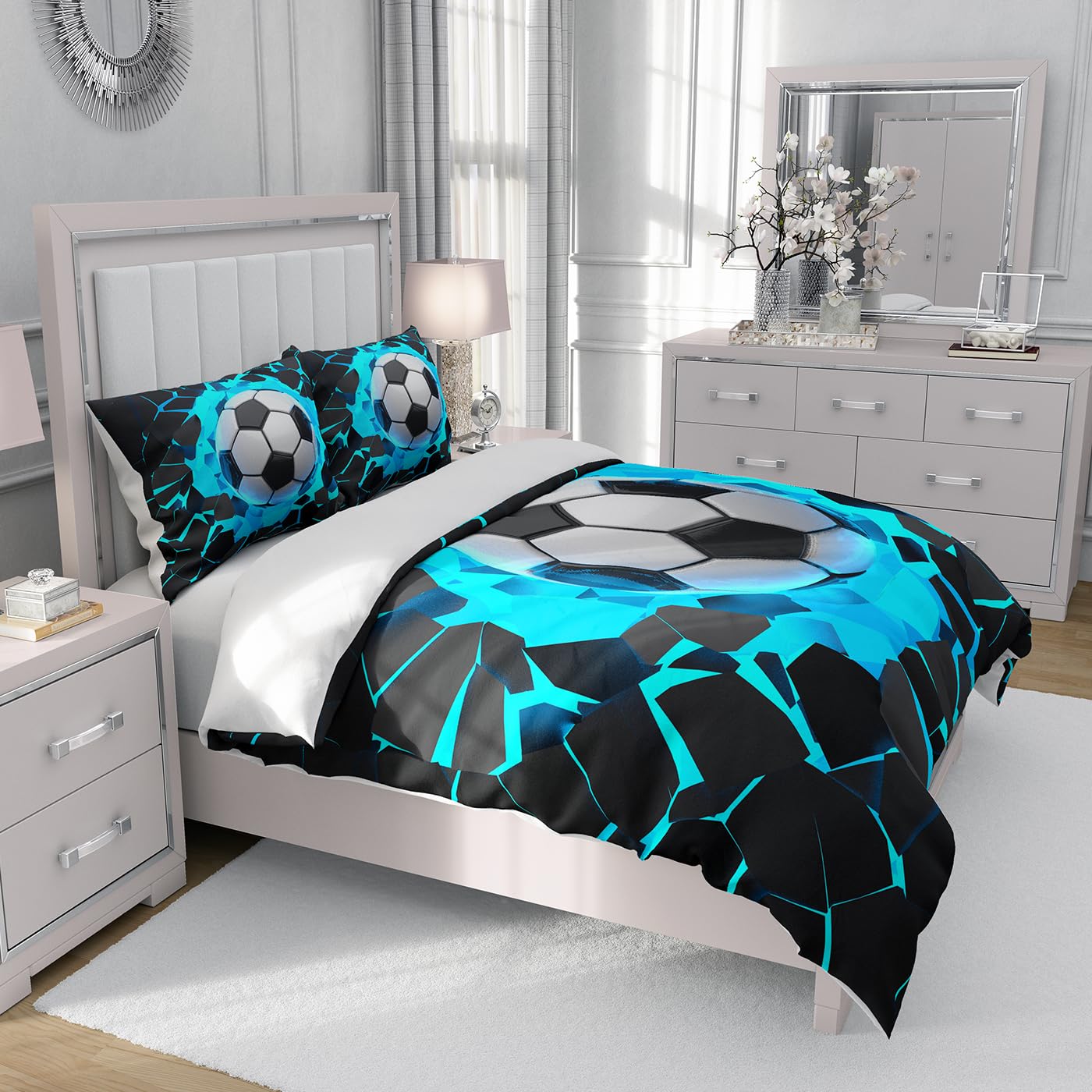 Set Biancheria Da Letto Sport 4 Pezzi - Letto Matrimoniale, Morbido Microfibra, Tema Baseball/Calcio - 2