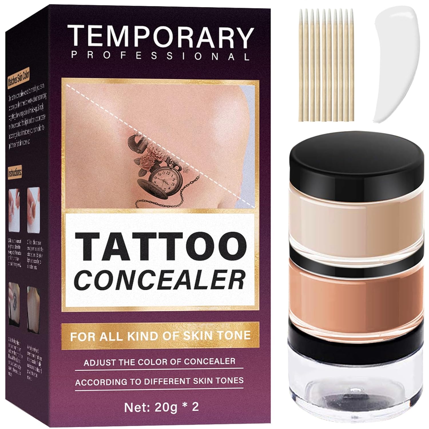 Tattoo Cover Up Cream,Instant Tattoo Cover Up Makeup Waterproof,Invisible and Natural, Suitable for Tattoos, Scars and Vitiligo,1.4 Ounce Beige