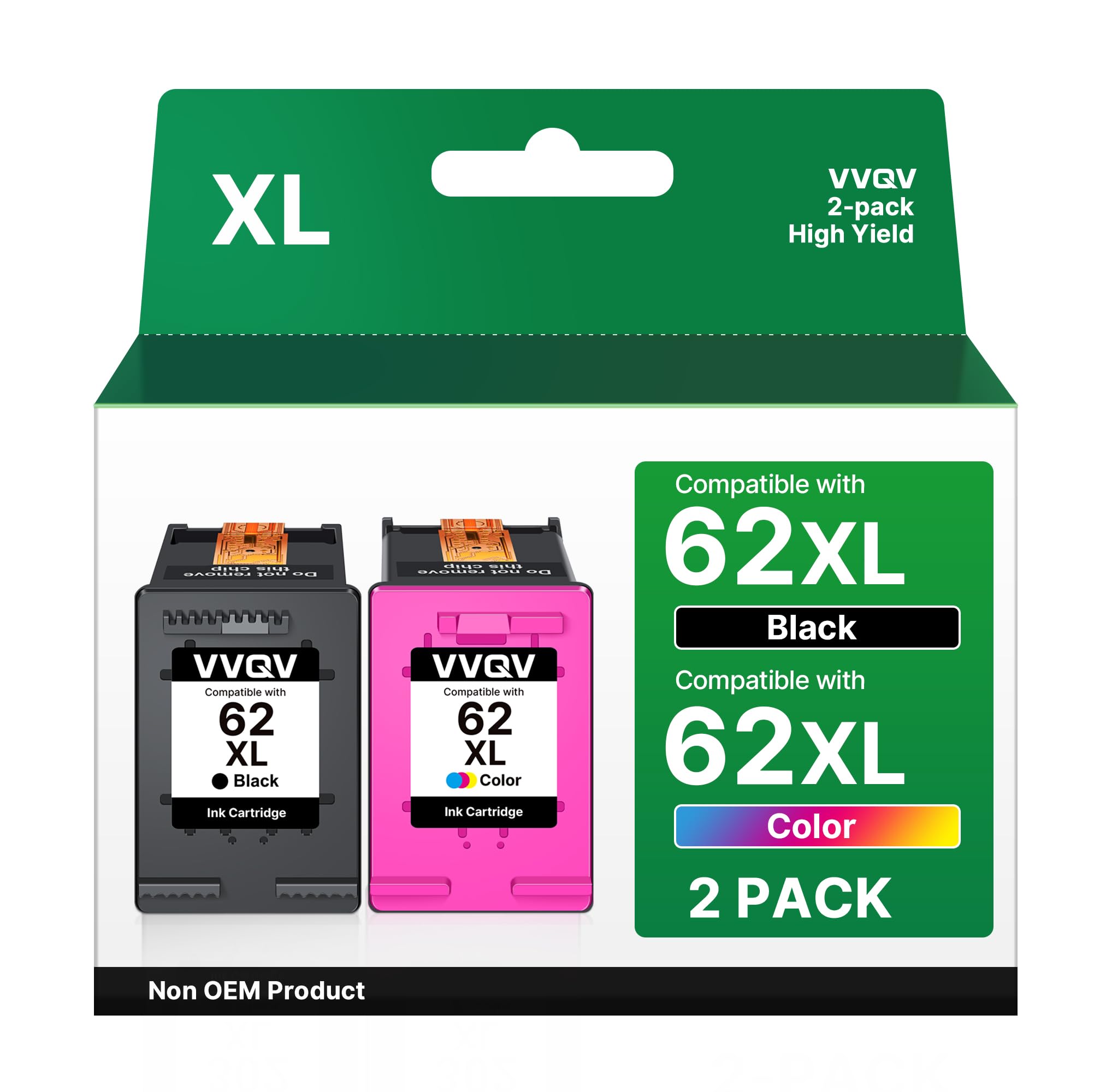 62 Druckerpatronen 62XL Schwarz und Farbe für HP 62 XL Schwarz Druckerpatronen 62 Farbe für HP OfficeJet 5740 5742 250 Patronen Envy 7640 5540 5640 5646 5548 5544 5643(2er-Pack)
