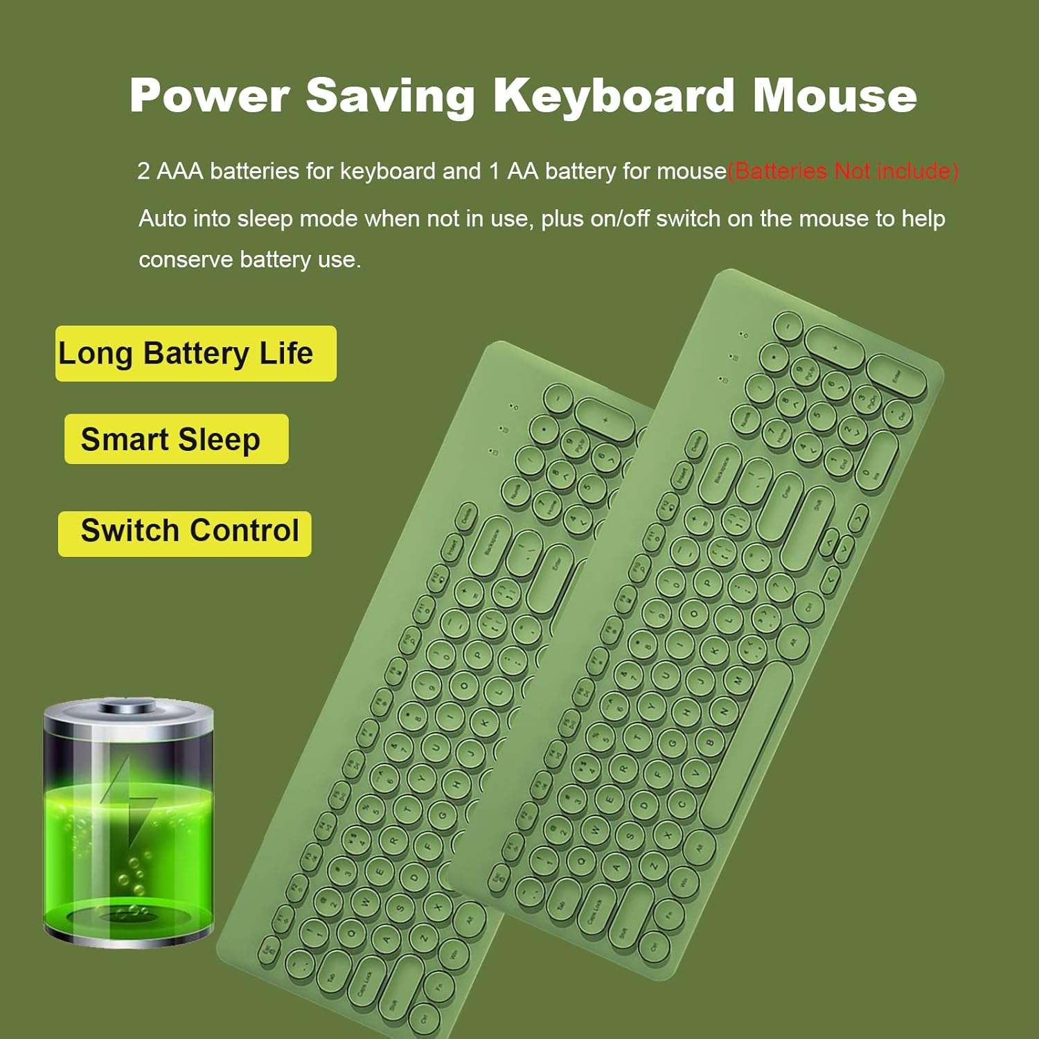 Wireless Keyboard and Mouse Combo,JieruiDeng 2.4Ghz USB Cordless Full-Sized Colorful Keyboard with Numeric Keypad and Noisless Mice Set for Computer Laptop PC Gamer (Green)