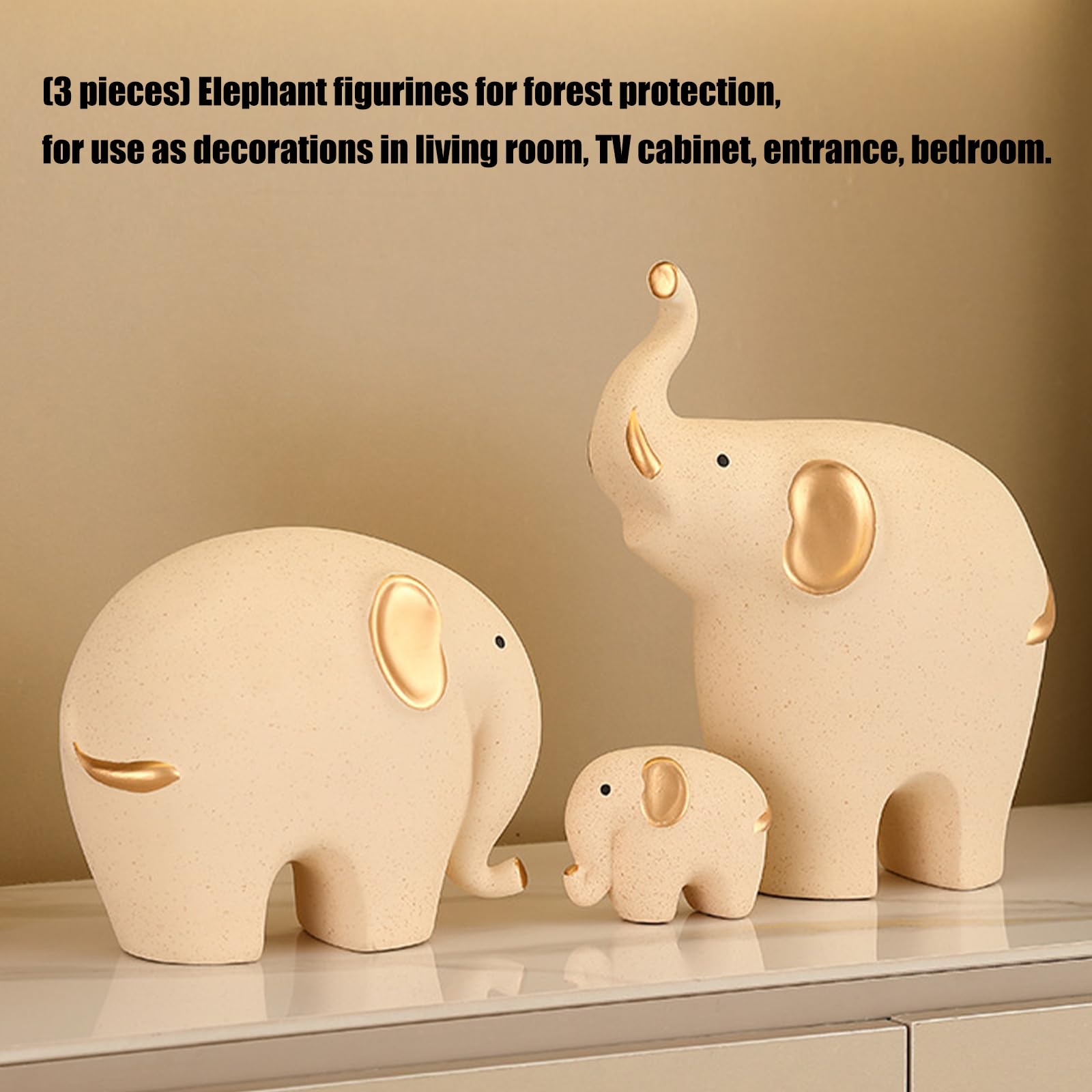 Statua Famiglia Elefanti in Ceramica Figurina Mamma papà e Bambino Animale Arte Scultura in Porcellana Decorazioni per la casa per Soggiorno Figurina Elefante