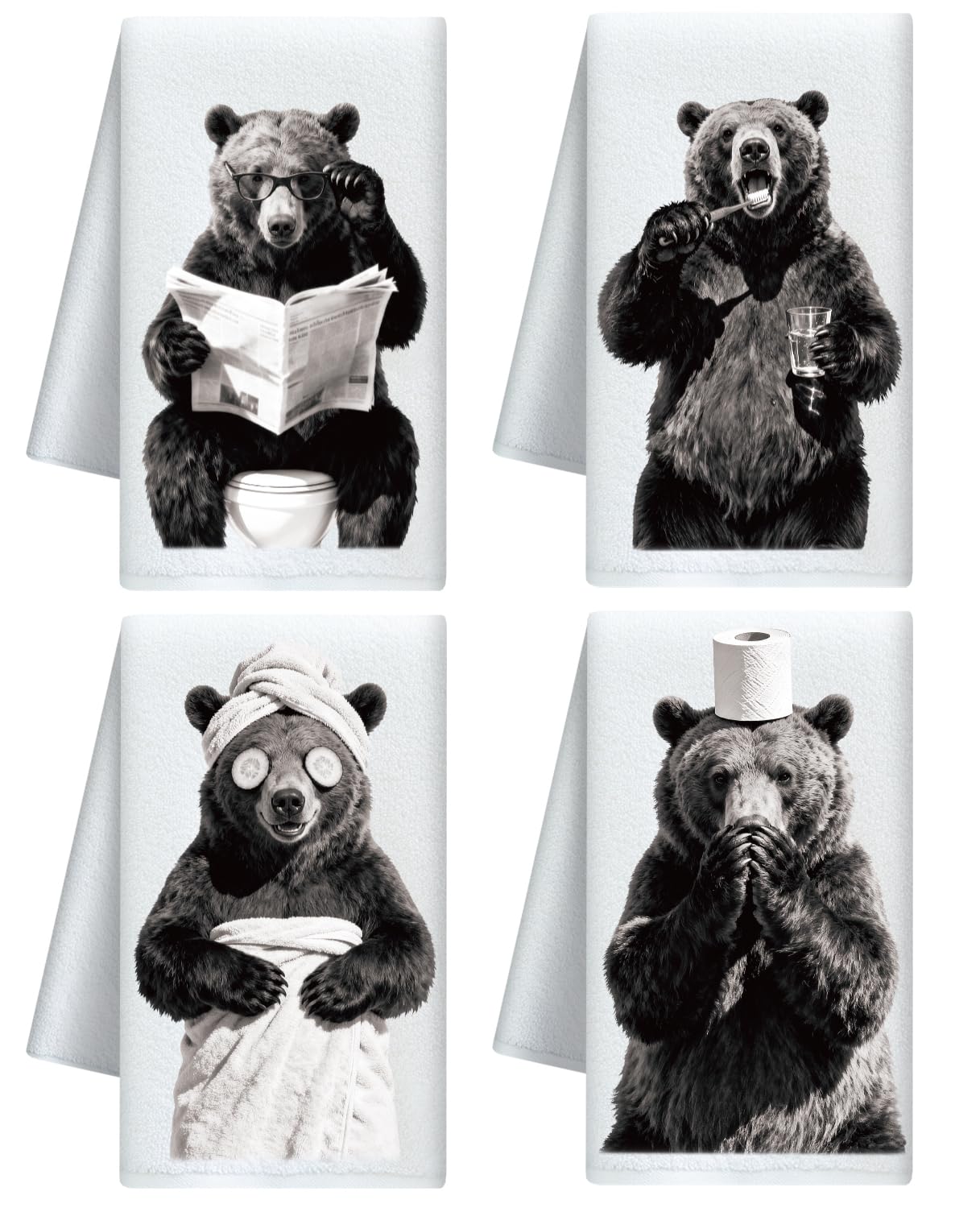 CUTHOLLOW 4Pcs Bear Kitchen Towels Cute Tea Towels