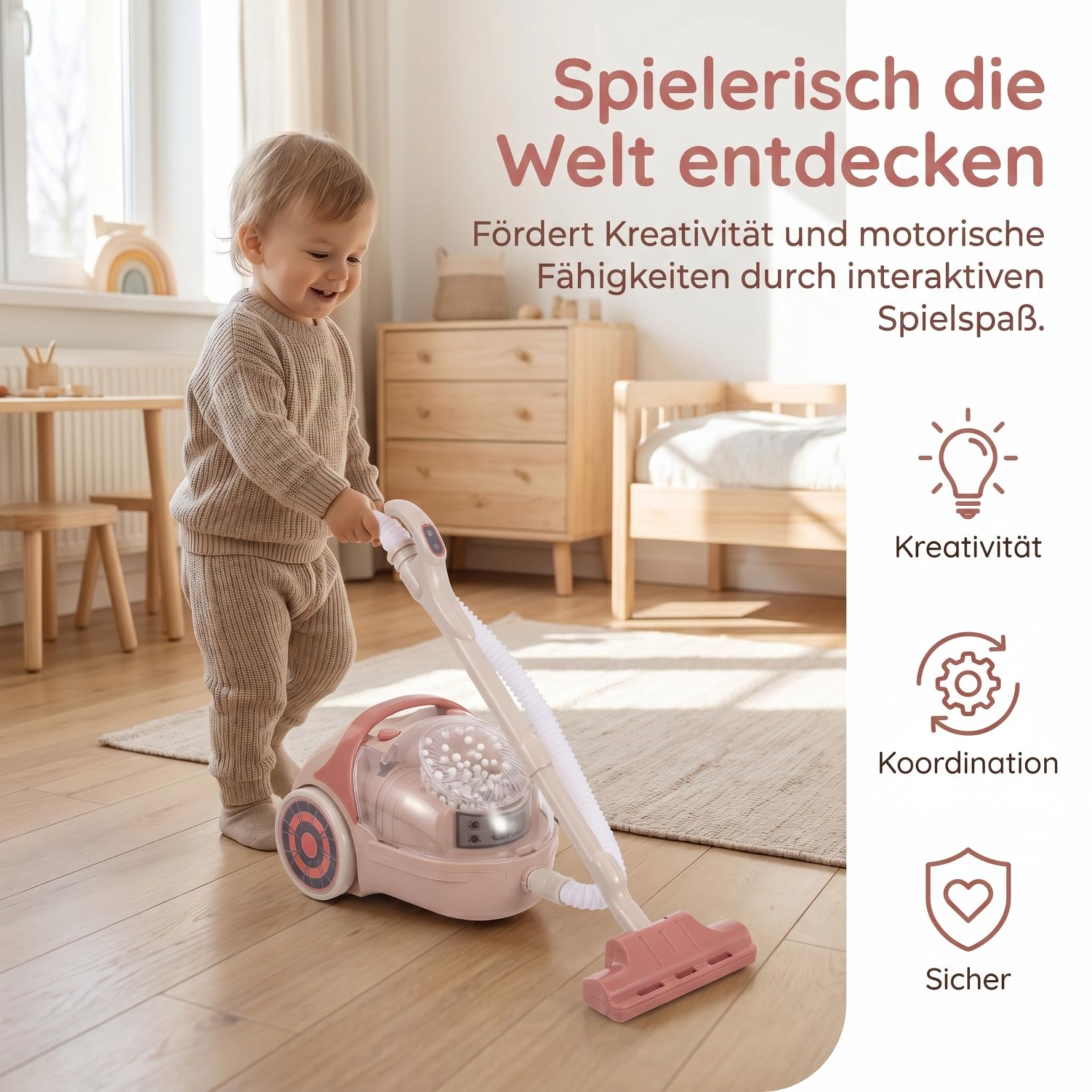 Toyvian Staubsauger Interaktives Haushaltsgerät für Kleinkinder Lustiges Sensory Toy mit Cartoonförmigem Design Leicht zu Reinigen und Sicher für Jungen und Mädchen für Rollenspiele und