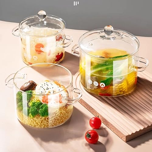 Miniatura 7 de Ollas de cocina de vidrio, 64 oz64.2 fl oz con tapas cacerola con tapa, olla a fuego lento, hecha a mano, vidrio de borosilicato resistente al