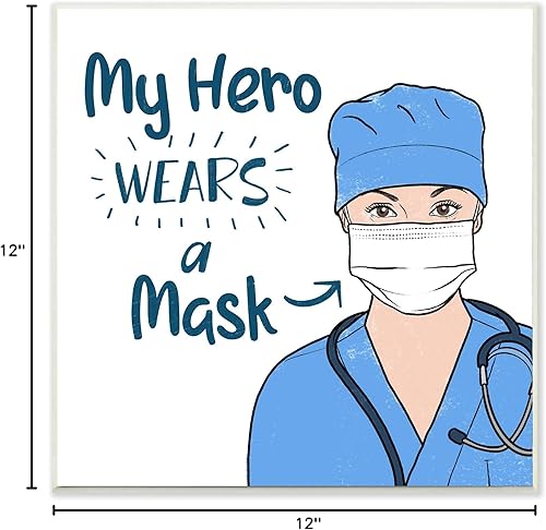 Miniatura 6 de Stupell Industries My Hero Wears Mask - Placa de pared con frase de agradecimiento para el cuidado de la salud, diseño de Marcus Prime, 12 x 12