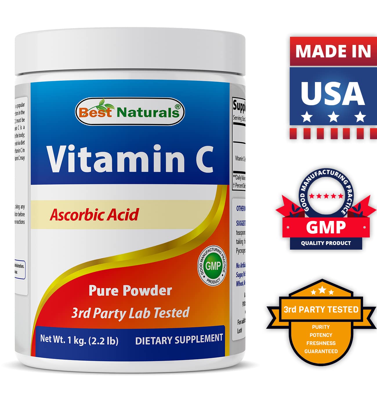 Best Naturals 100% Pure Vitamin C Powder Non-GMO 1 lb (454 Grams) Powder (Also Called Ascorbic Acid) (1 LB (Pack of 2)) — Amazon image 7