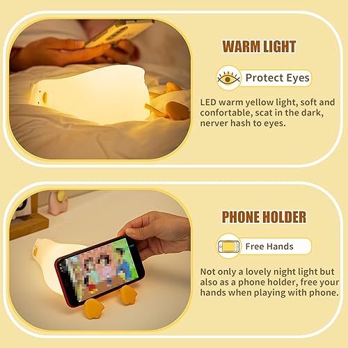 Miniatura 2 de LiuXxdym Luz nocturna de pato plano acostado, lindo pato iluminado de silicona, luz nocturna regulable de 3 niveles, lámpara LED de pato, lámpara