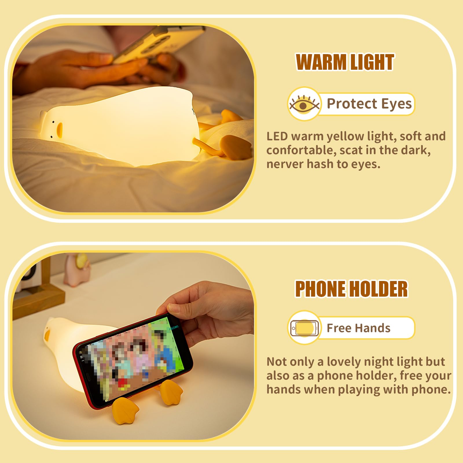 Kinder Liegende flache Ente Nachtlicht, LED Ducky Lay Nachtlampe, süßes Silikon Kinderzimmer Nachtlicht, wiederaufladbare Nachttischlampe zum Stillen, Kawaii Geschenk Zimmer Büro Schreibtisch