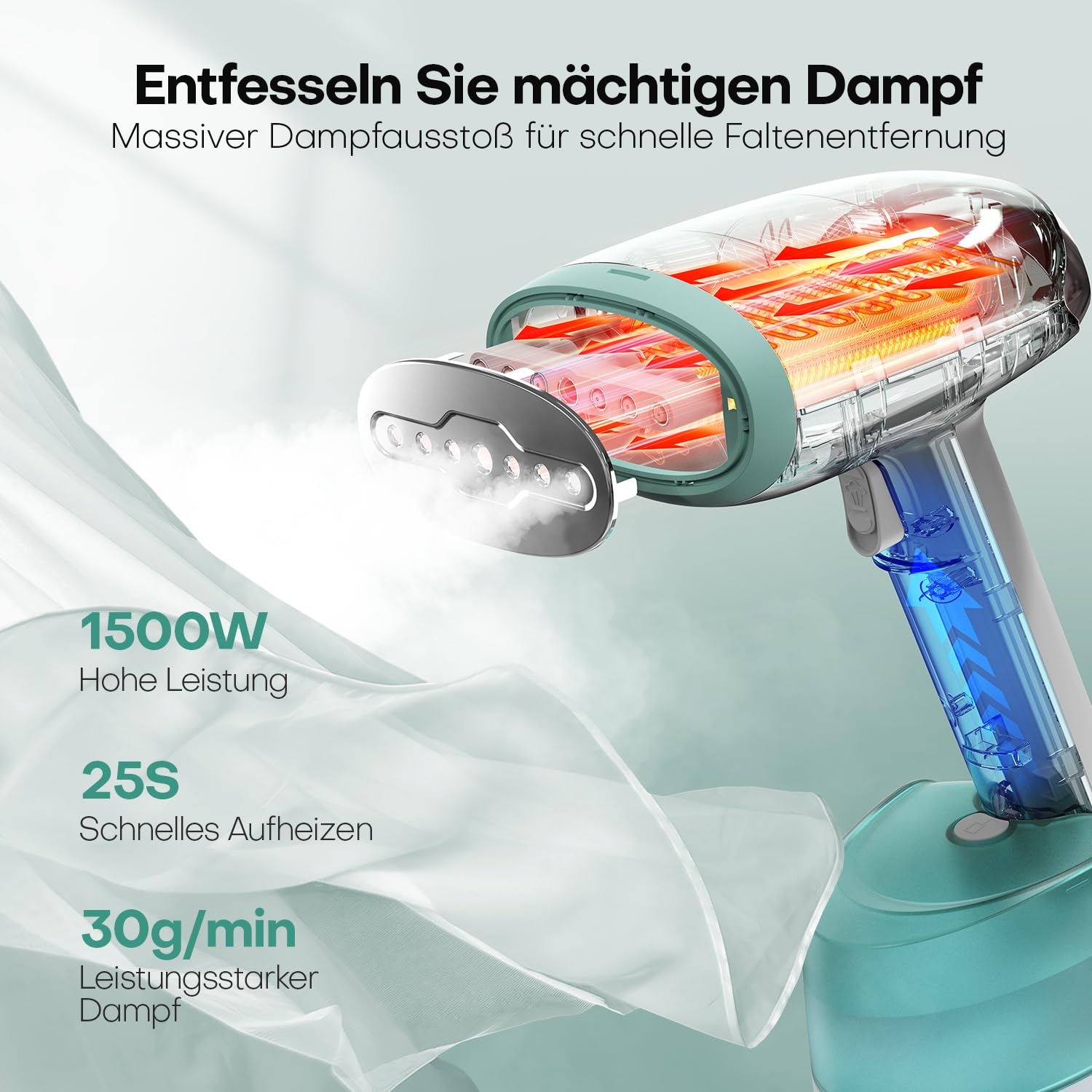 AROEVE Steamer Dampfglätter, 1500W Hand Dampfbürste mit 365ml Wassertank, 2 Dampfmodi, Schnelle Erwärmung, bis zu 30 g/min Dampf, Tragbarer und kompakter Faltenentferner für Zuhause, Büro und Reisen
