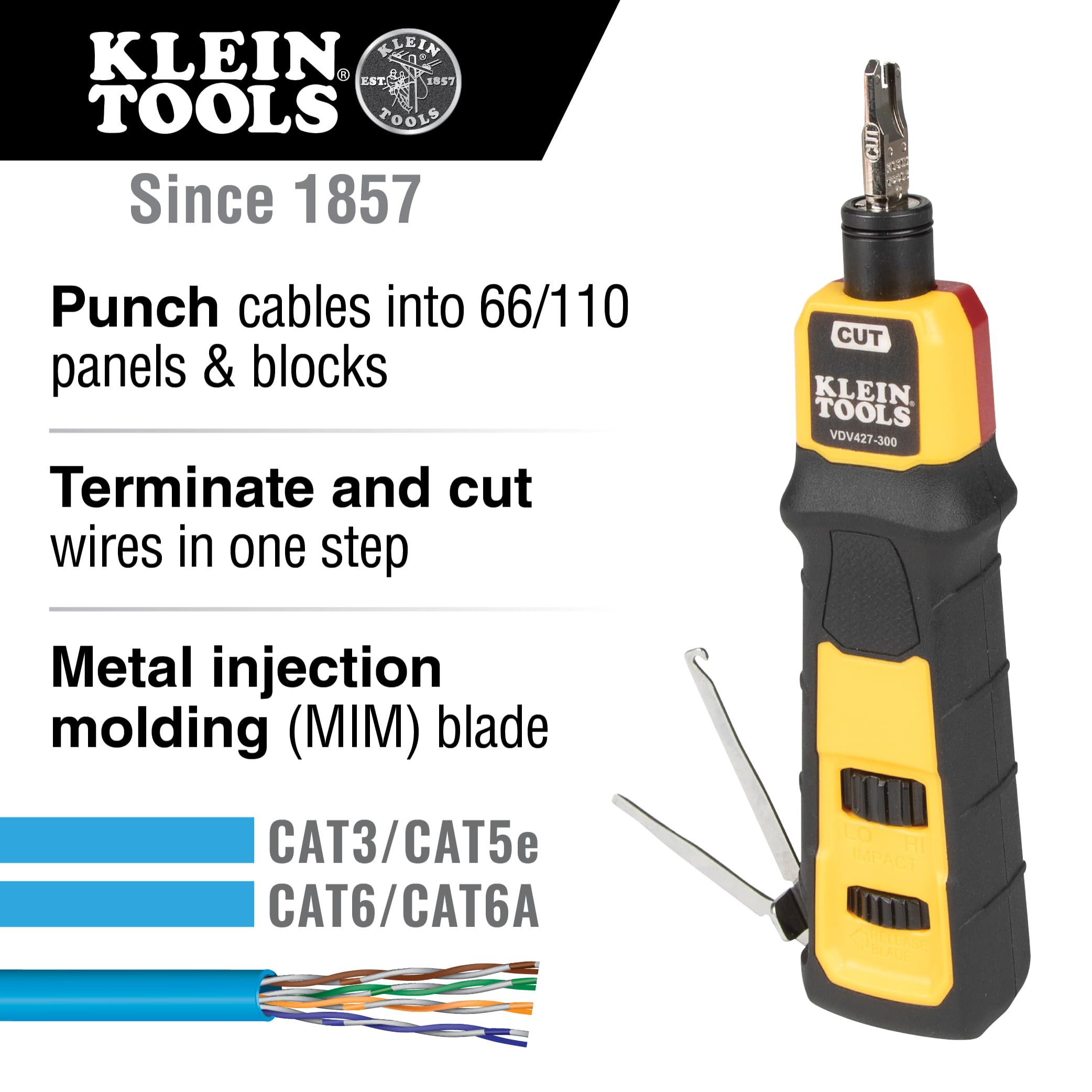 Strumento di punchdown a impatto, lama 66/110, caricato a molla, MIM con attacco a baionetta, Twist-and-Lock, strumenti di perforazione dati Klein VDV427-300