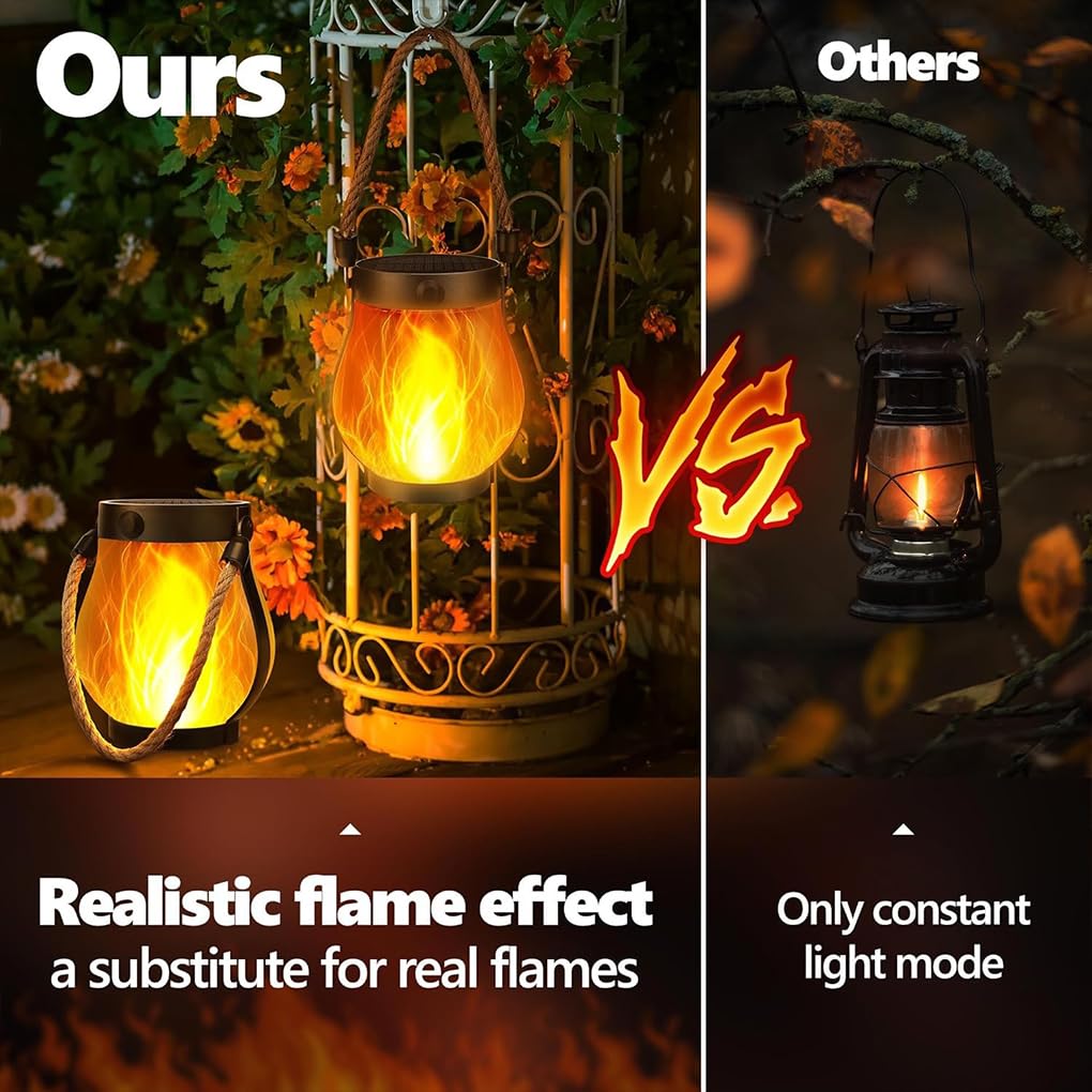 Ailan Hängendes Solarlicht, wetterbeständig, wasserdicht, Flammenlicht, Hanf Campinglicht, Doppelladelaternen für den Innenhof