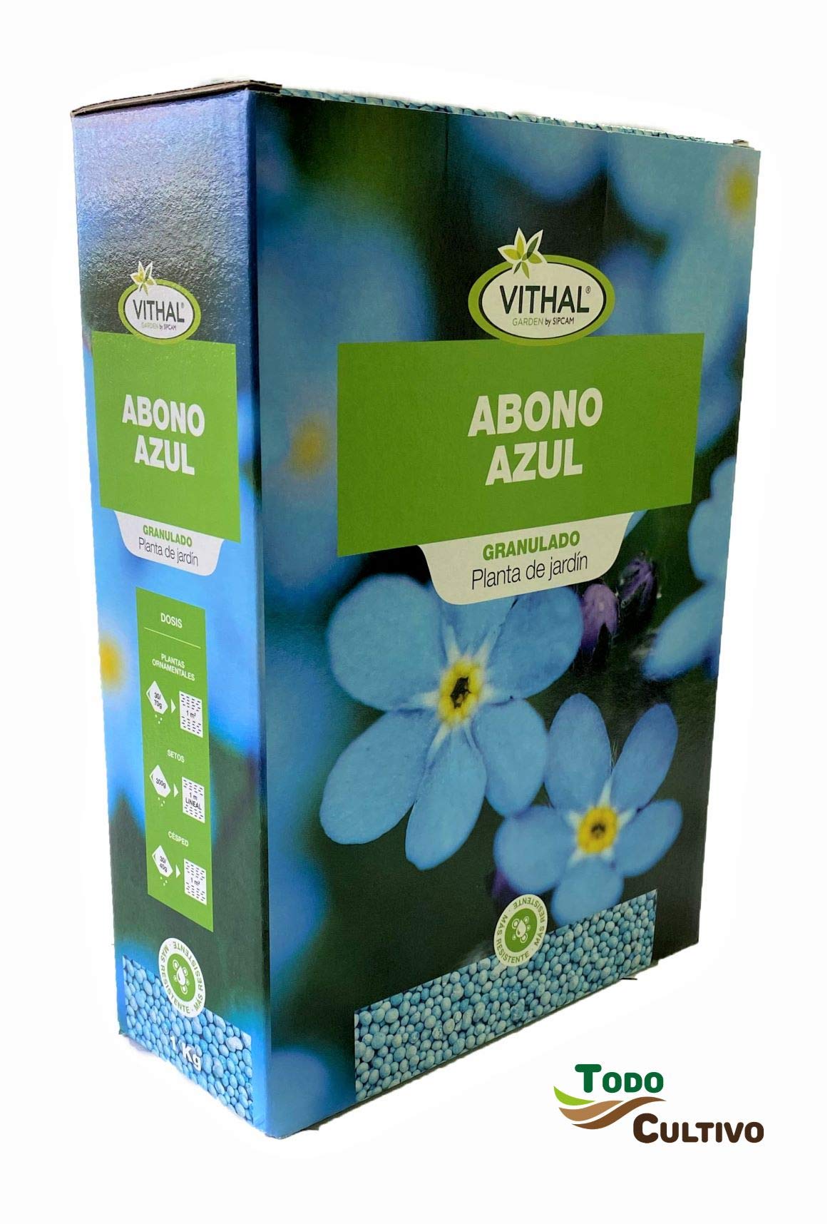 Todo Cultivo Abono granulado Azul NPK 12-12-17 +FE. Envase: 1 Kg. Especial setos, cesped, Ornamentales