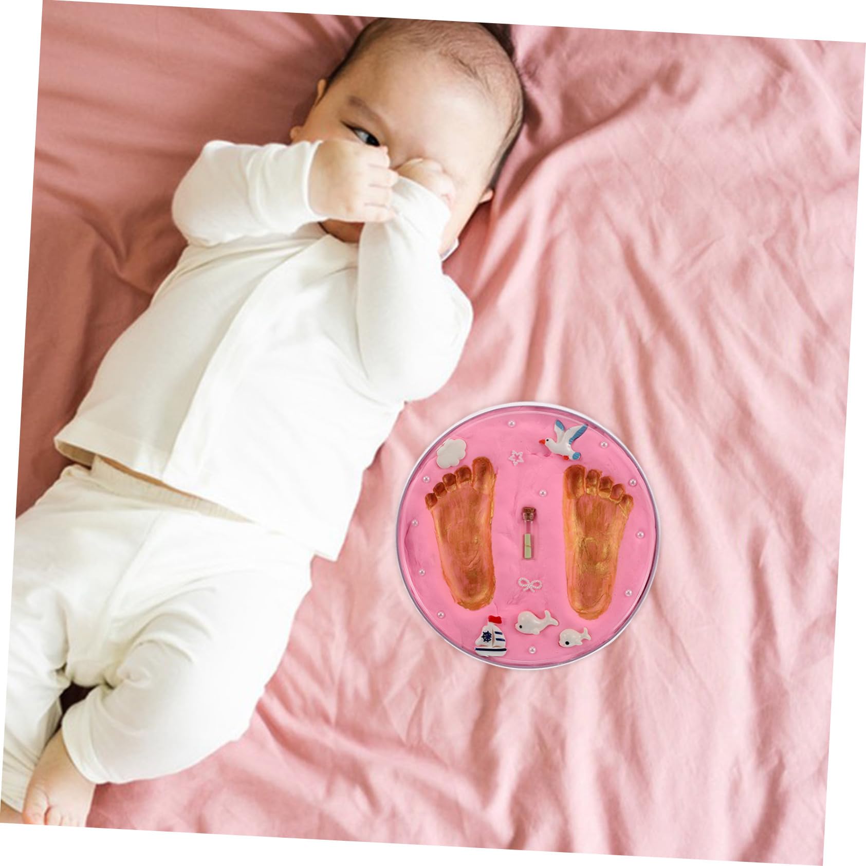Kit de Huellas de Manos y Pies para Ñiño, Recuerdo Rosa de Arcilla, Fácil de Usar, Adecuado para Recién Nacidos y Baby Shower