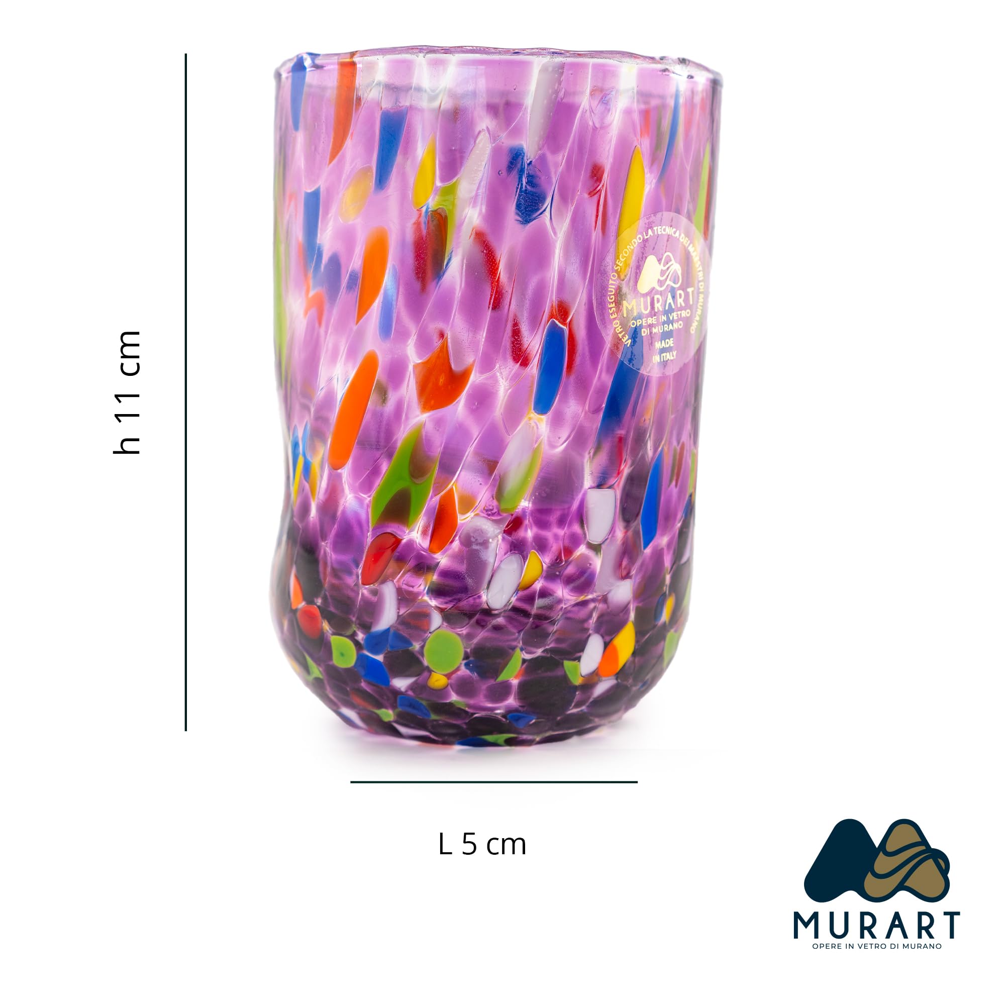 MurArt 6 Bicchieri di Murano Set da 6 Bicchieri Misto da Acqua da 400ml in Vetro Soffiato a Mano in Lavorazione Artigianale Collezione Eleganza Made in Italy
