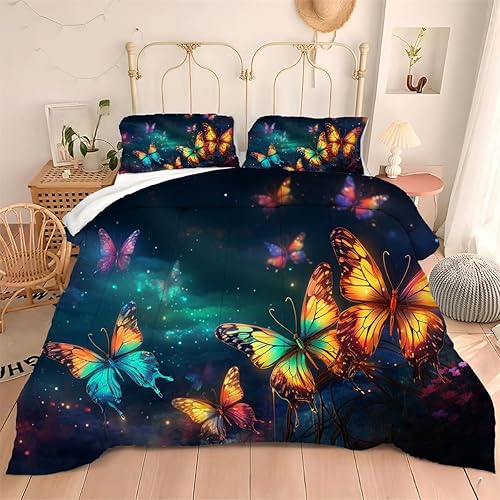 Miniatura 7 de Juego de edredón colorido con estampado de mariposas para mujeres y niñas, tamaño individual, diseño de insectos, acuarela, arte en 3D, juego de