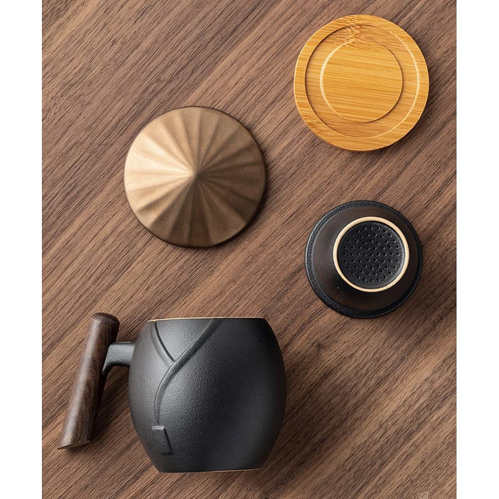 Tasse à thé en céramique avec Couvercle et Filtre, 12 Oz, Tasse D'infuseur De Thé En Céramique Avec Panier D'infuseur Et Couvercle Pour Le Thé À Feuilles En Vrac, Noir Blanc Rouge ( Color : Red )