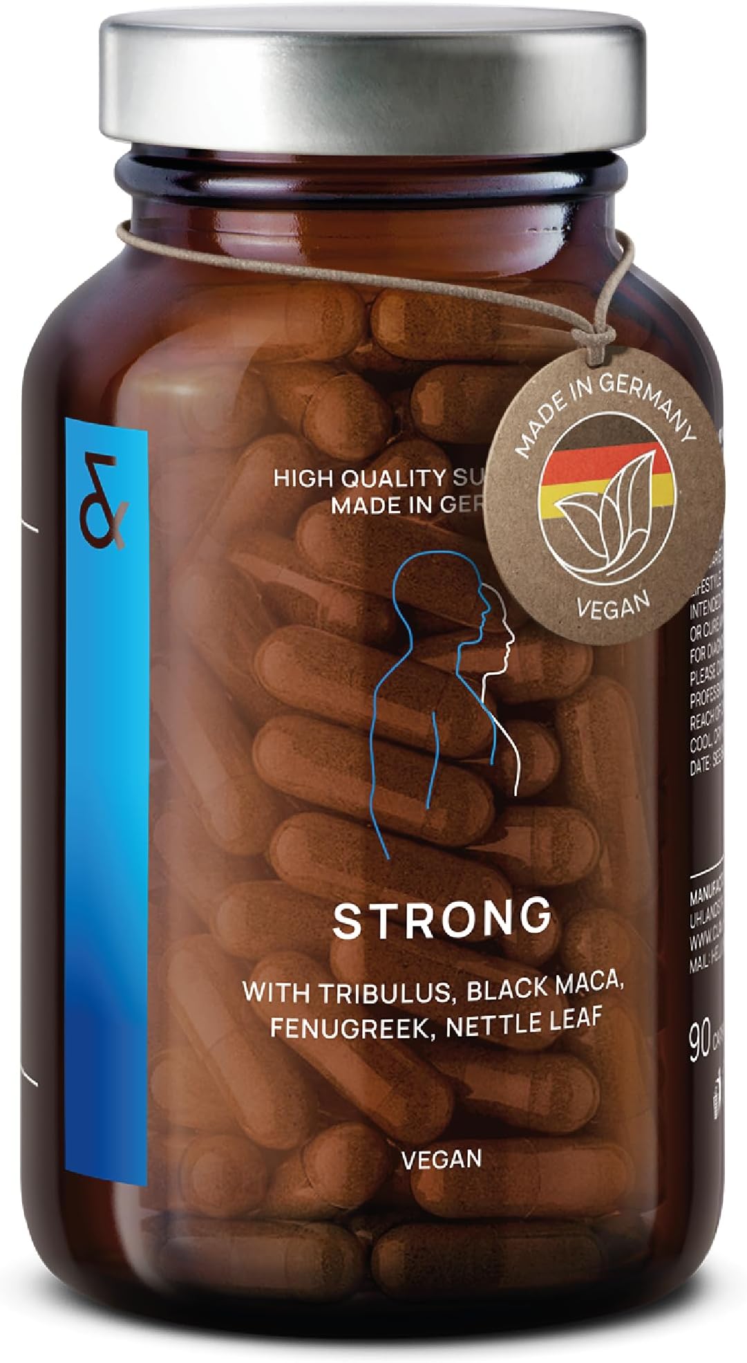 Strong - Black Maca Complex with Tribulus Terrestris, Cordyceps Sinensis, L-Arginine, Black Garlic, Fenugreek Seed, Ginseng, Zinc & Selenium - Supplement for Men - 90 Capsules