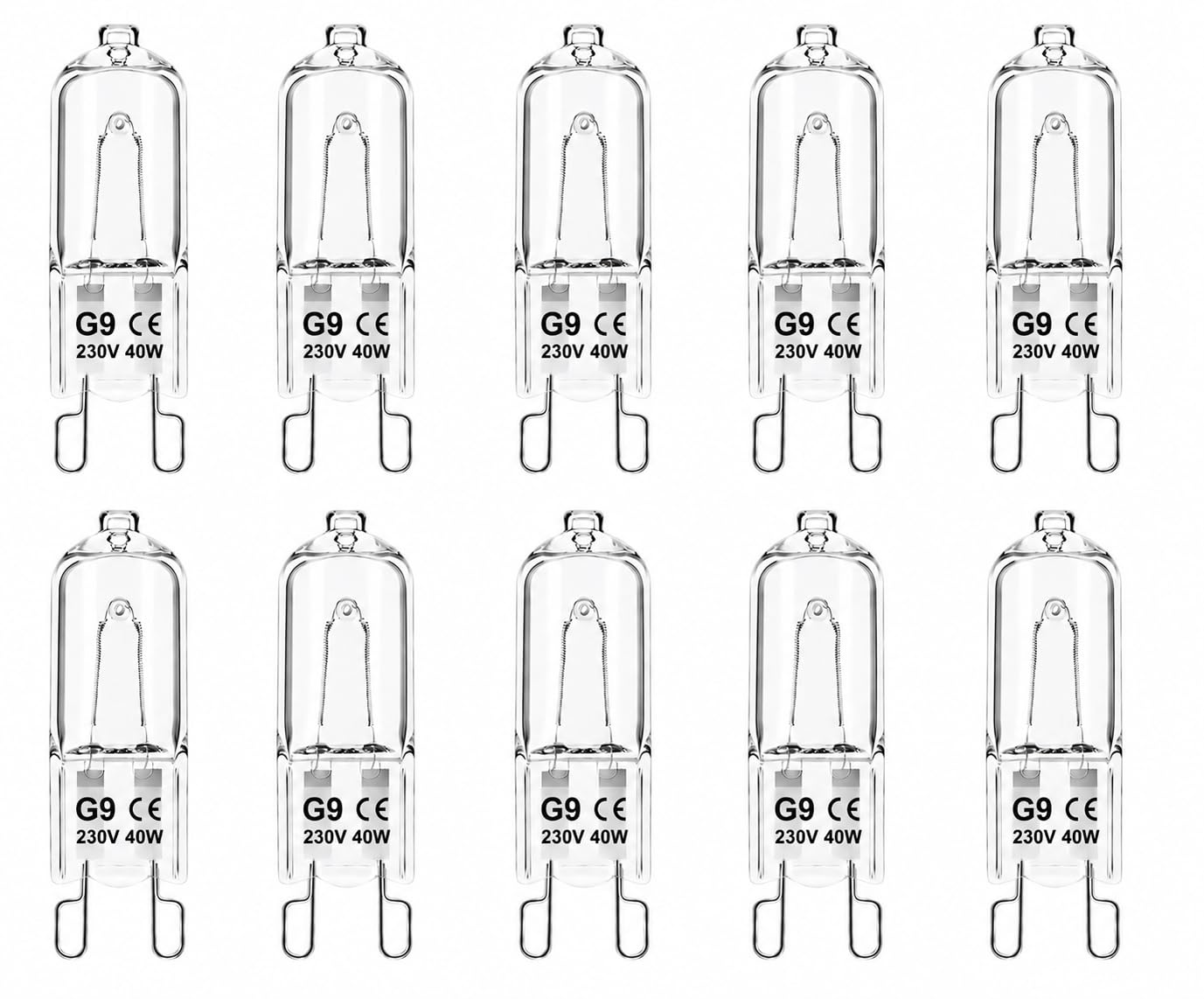 SJ essentials G9 Halogen Bulbs 40W Equivalent 42W Dimmable 10 Pack Clear Capsule 2700K Warm White AC 230V Non-Flicker G9 Base Halogen Lamps for Wall Lamps, Chandeliers, Ceiling Lights & Wax Burners
