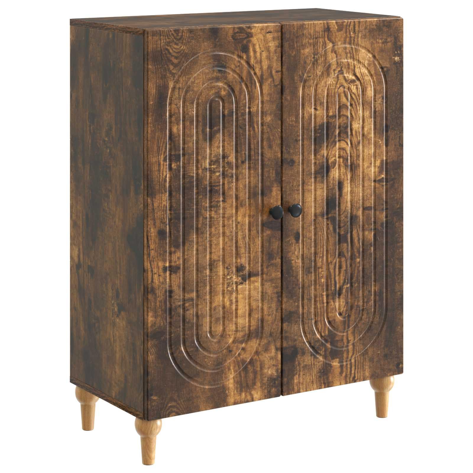 Générique Nowoczesny bufet 66 cm Dąb wędzony, prostokątny mebel do przechowywania z półkami i drzwiami obrotowymi, drewno inżynieryjne do salonu lub jadalni, wzór współczesny styl