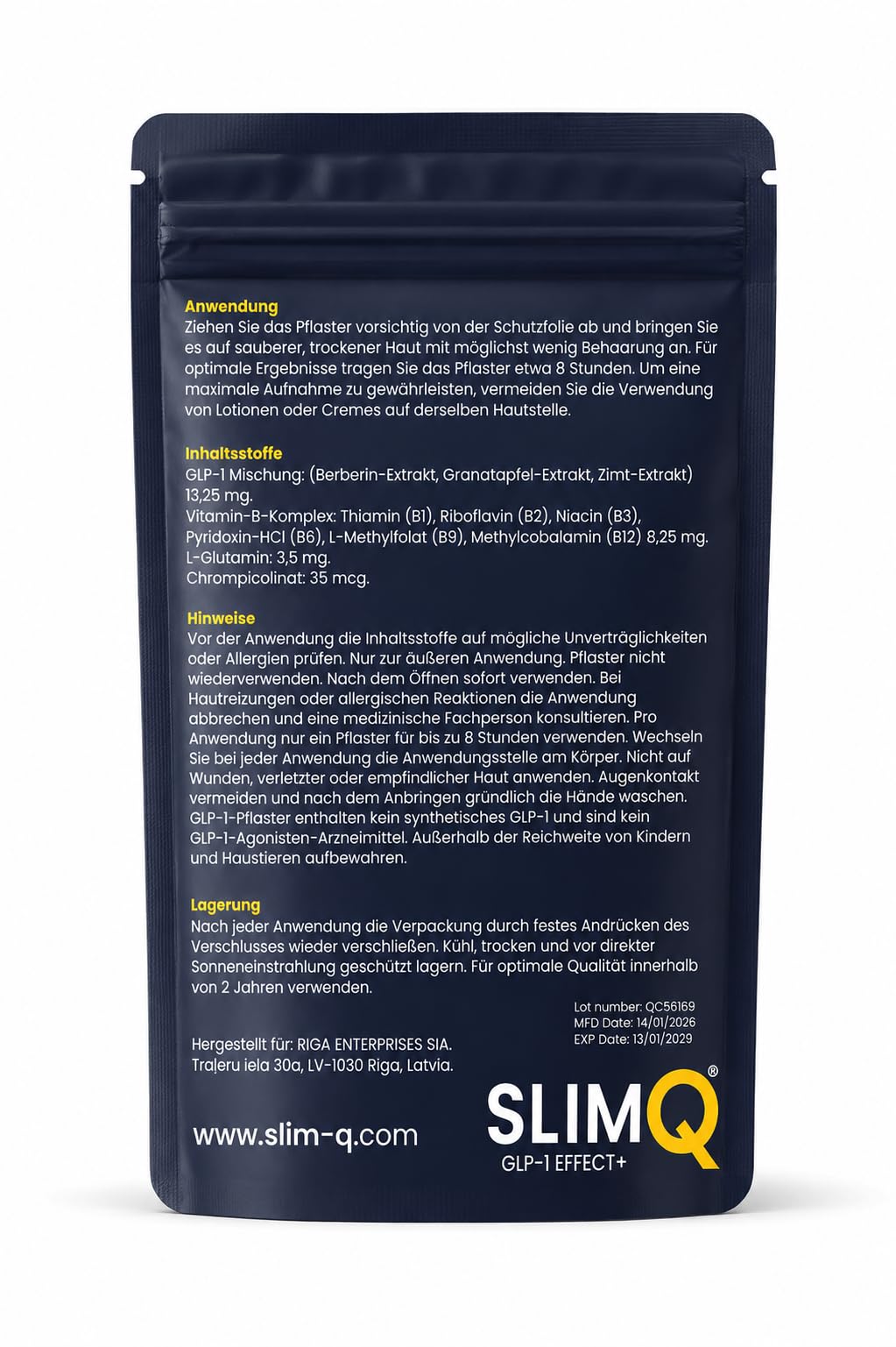 SlimQ Pflaster Effect+ Body Patches | Die Original Burn Formel | Aufnahme von Nährstoffen über die Haut | Berberin, Granatapfel, Zimt-Extrakt + Vitamin-B-Komplex