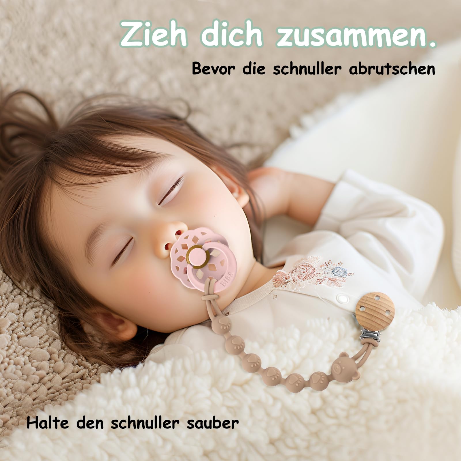 Attache Tétine Silicone Lot de 3, Chaîne Sucette Bébé sans BPA, Pacifier Clip (Gris Clair + Vert + Kaki)