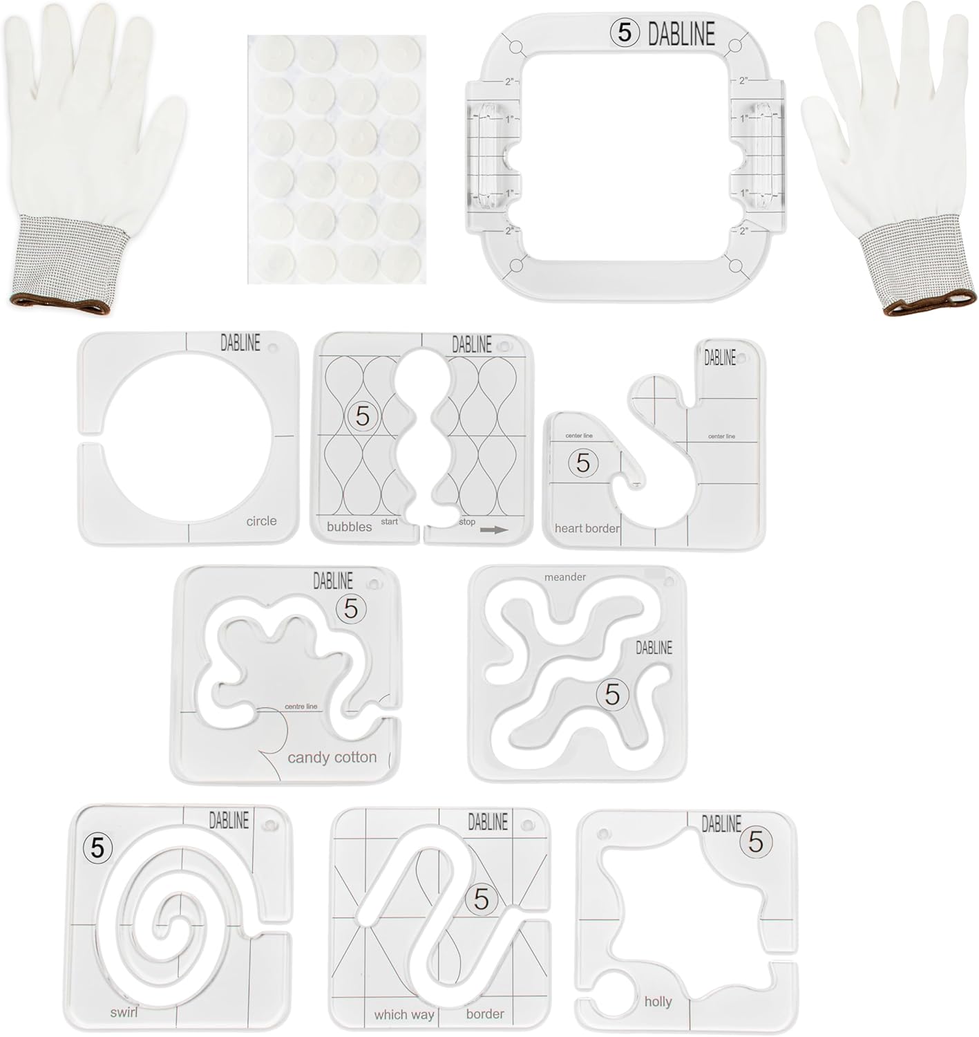 DABLINE 13 PCs Quilting Template Set Includes 8 Quilting Templates, Quilting Frame/Gloves/Stickers/Guide. Free Motion Quilting Rulers and Templates