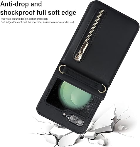 Miniatura 7 de Funda de teléfono con cremallera para Samsung Galaxy Z Flip 5 5G, funda con tarjetero, función atril, funda tipo cartera con bolsillo con