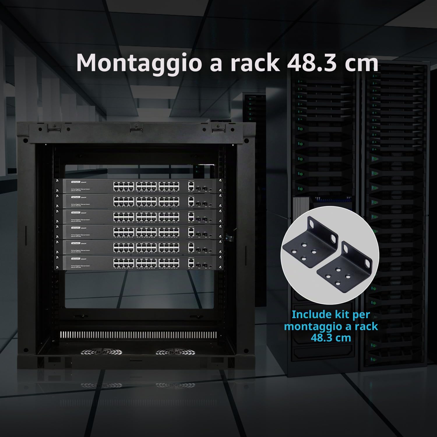 YuLinca Switch Gigabit PoE a 24 porte con 2-Gigabit uplink, 2 Gigabit SFP, IEEE802.3af/at Max 400 W, switch non gestito con VLAN e AI Watchdog