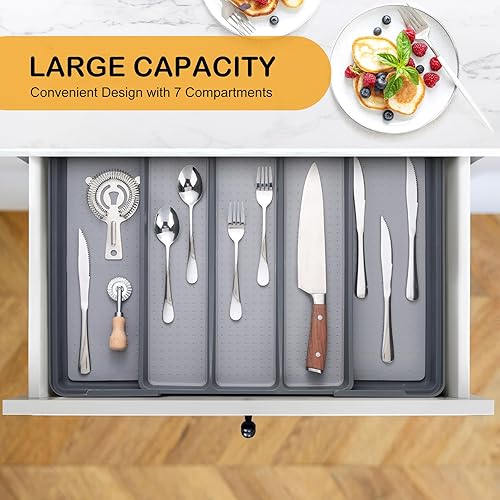 Miniatura 4 de CiWiVOKi Organizador de cajones de cubiertos, bandeja expandible para cubiertos, soporte de cubiertos de plástico para utensilios de cocina y