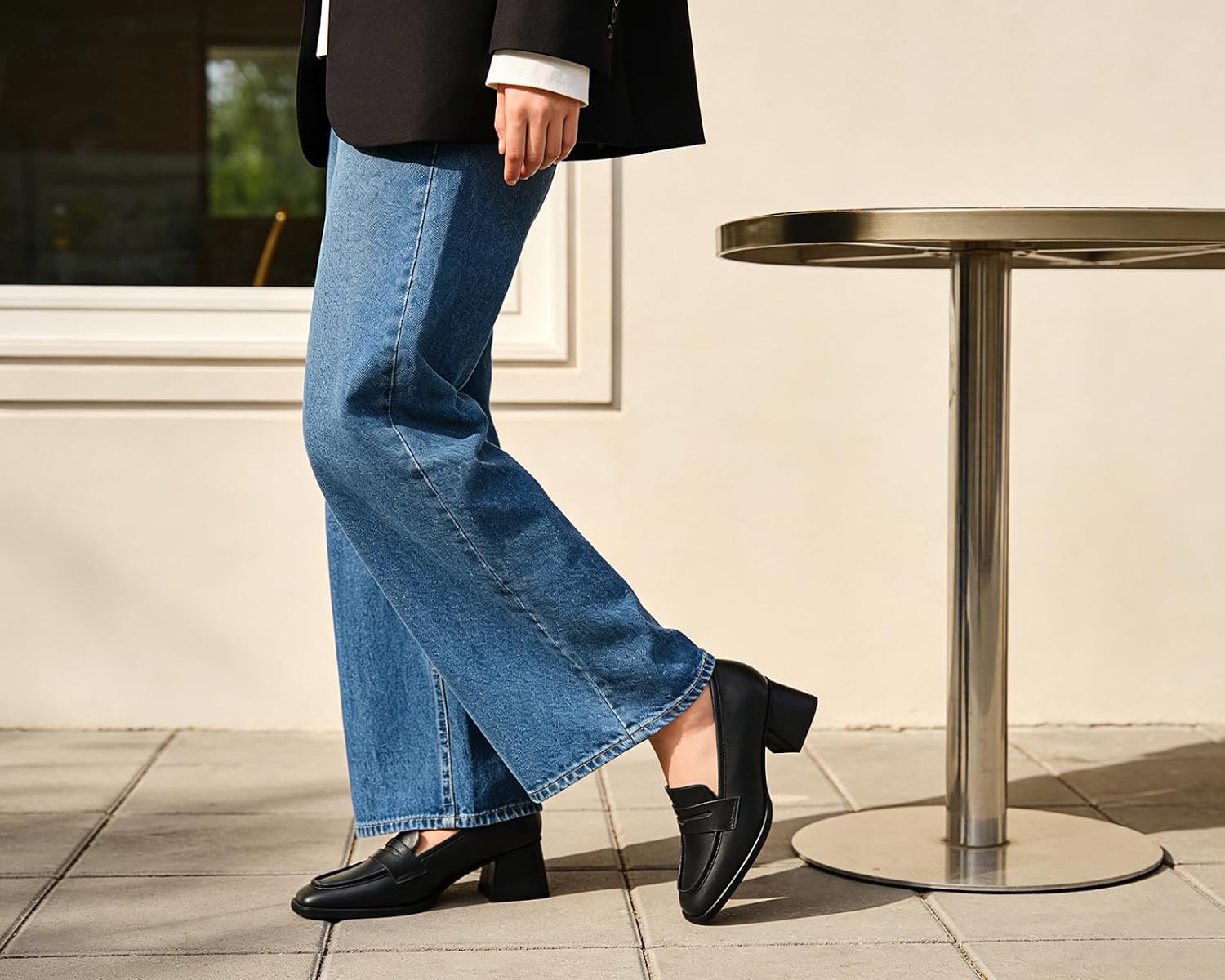FEMSTEP Womens Loafers, Slip on Chunky Heels Loafer Pumps Platform Square Toe Penny Loafers Comfortable Business Casual Work Dress Shoes for Women Formal Office, 2.1 Inch Heel