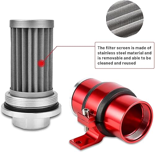 Miniatura 3 de Filtro de combustible de 1.969in, montaje de filtro de combustible en línea de 100 micras con soporte de montaje de aluminio y llave de filtro de