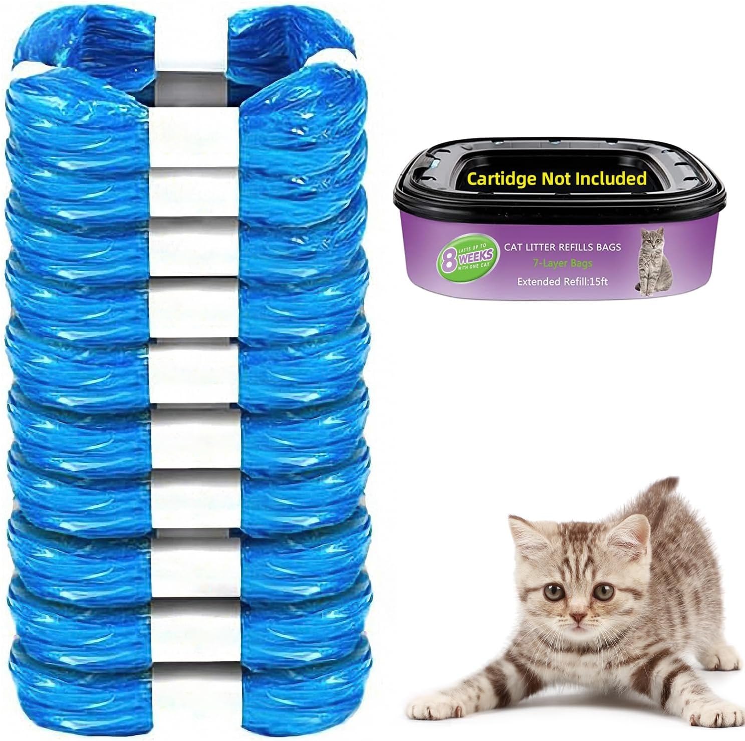 10 Pack Cat Litter Refills Scented Bag Compatible With Standard and Plus Disposal Cartridge, Universal Bags (Not Include Cartridge)