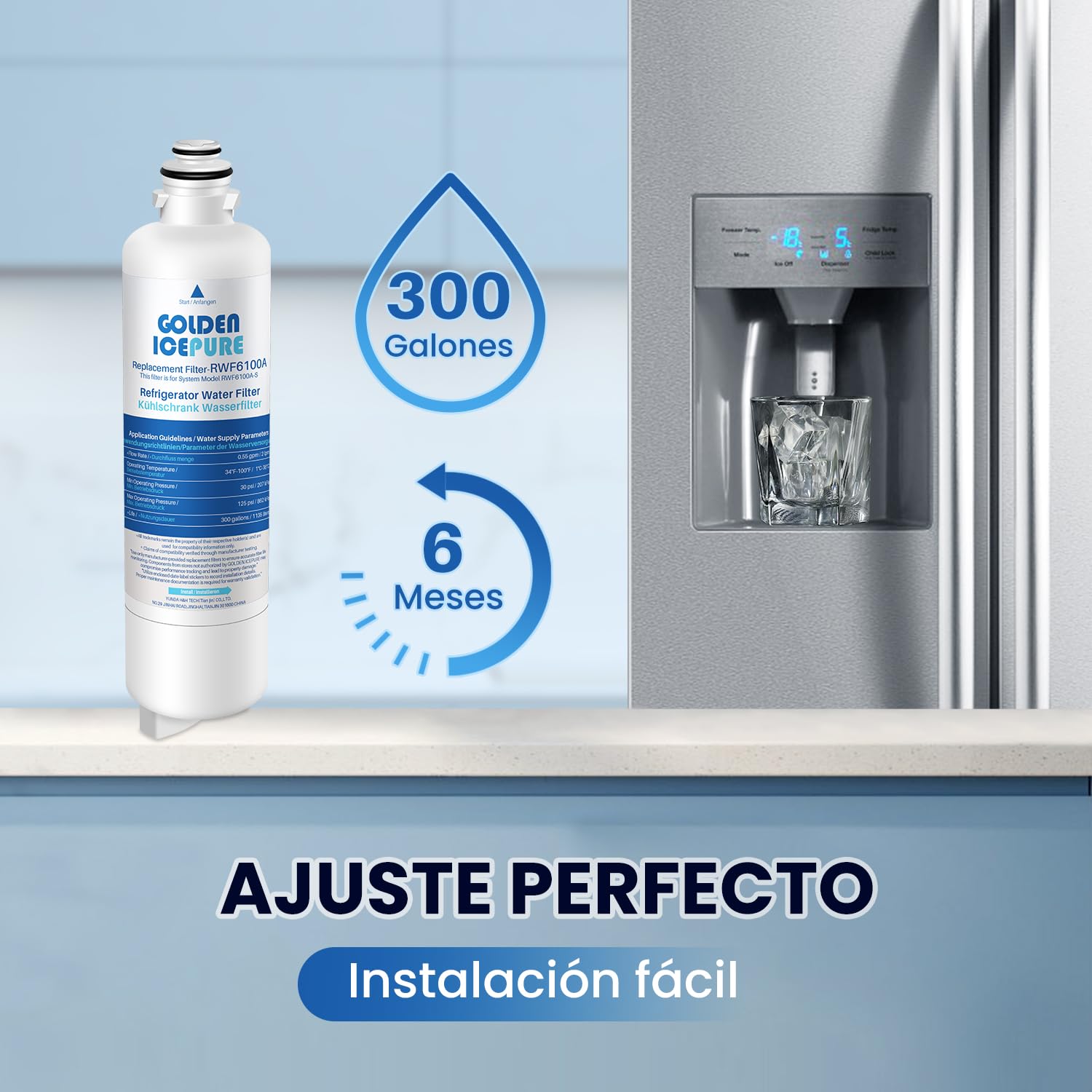 GOLDEN ICEPURE 1 filtros de agua para frigorífico Siemens Bosch Neff Ultra Clarity Pro 11032518 BORPLFTR50, BORPLFTR55, KS50ZUCP RA450012