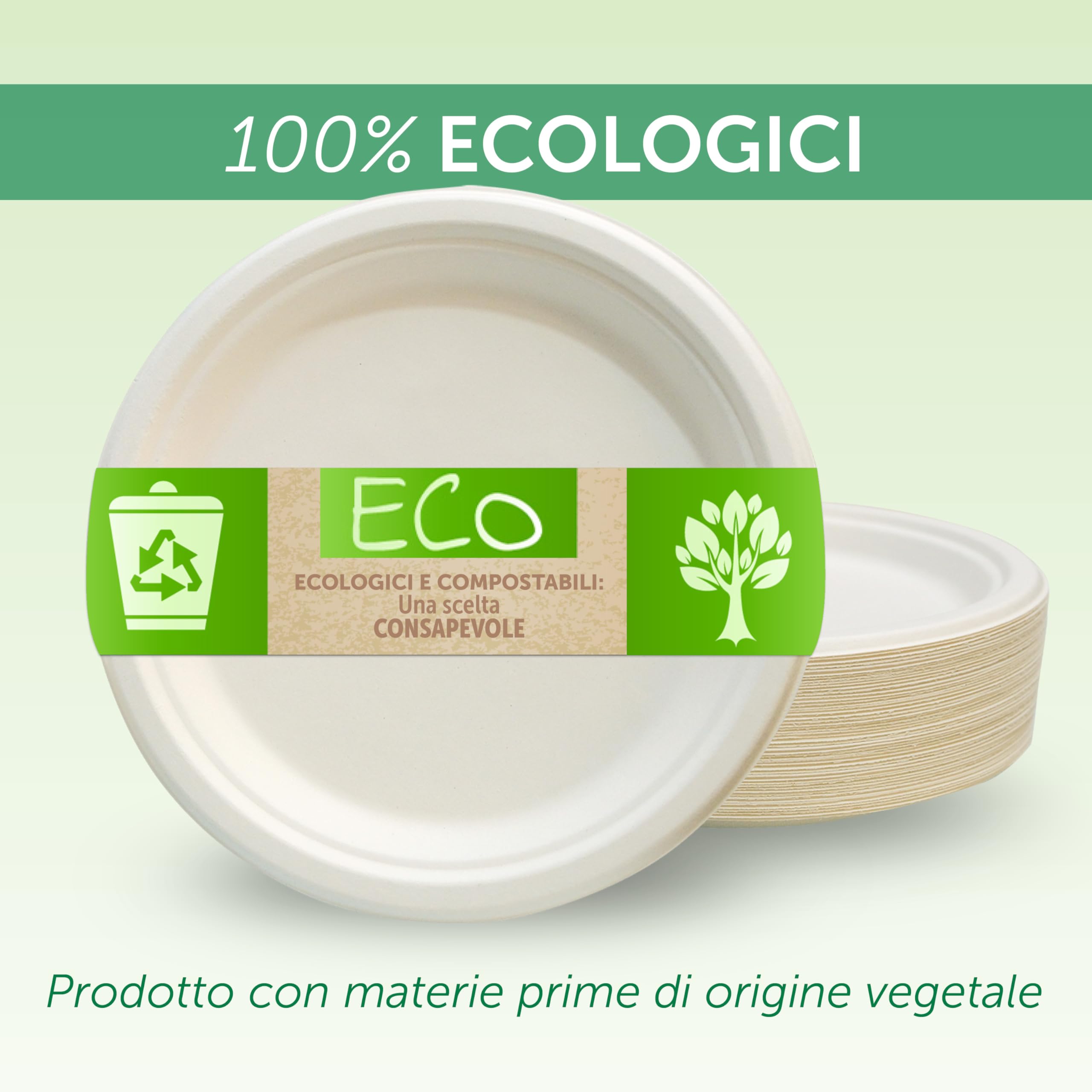 150 piatti di carta, bianchi,23 cm, 100% biodegradabili e compostabili, piatti usa e getta, ecologici, per picnic, barbecue (Bianco, 150 Stück/23cm